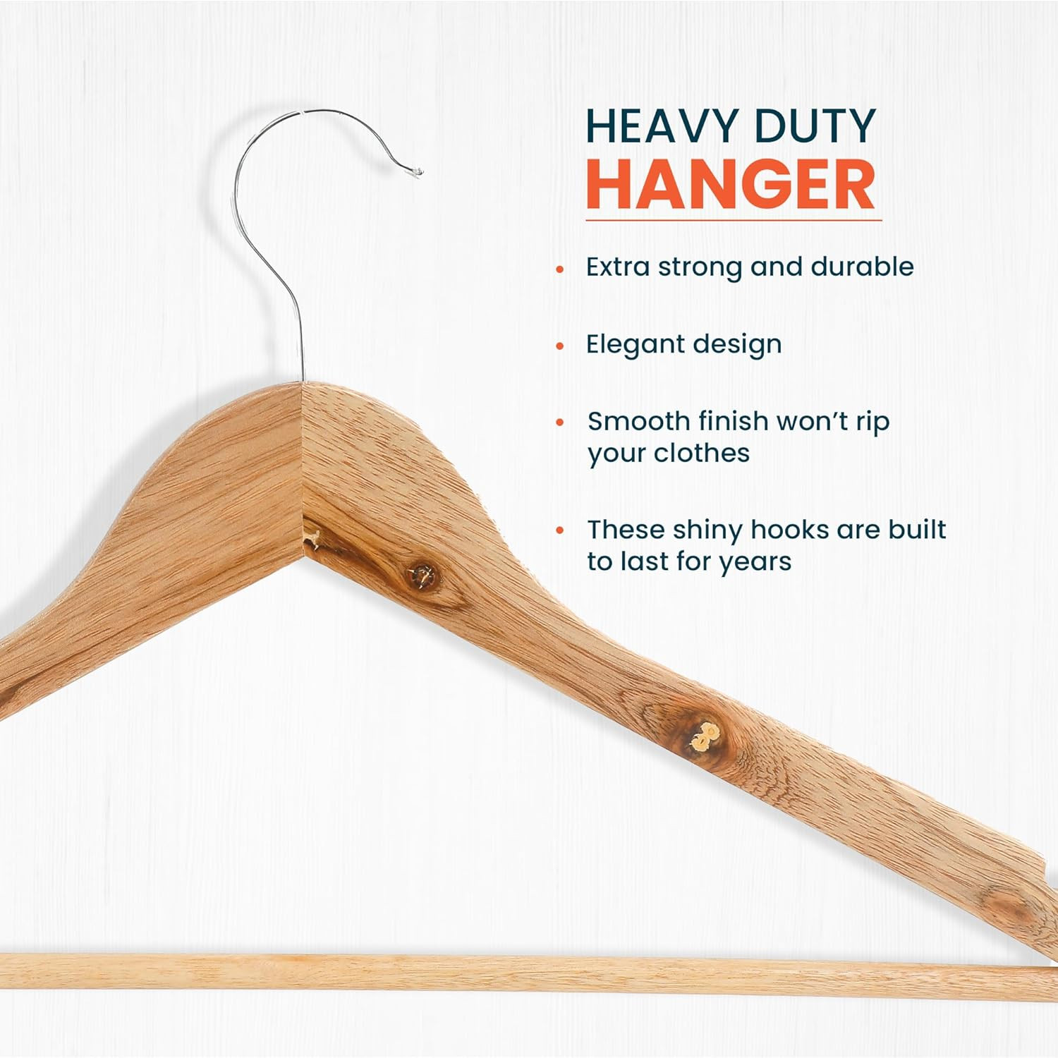 Kuber IndustriesWooden Cloth Hanger Set of 5 With Chromed Plated Steel Hook|Natural|
