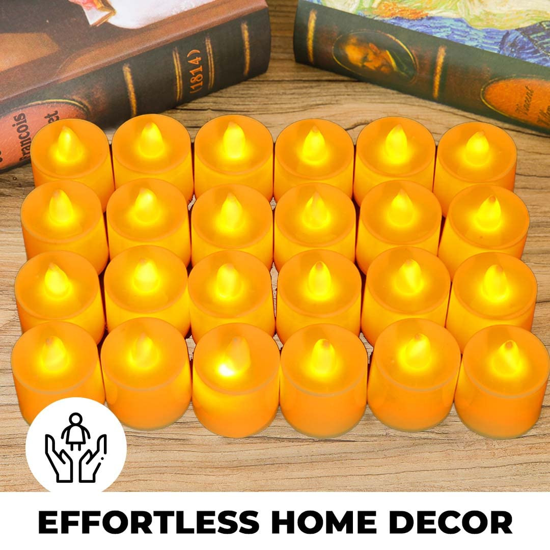 Kuber LED Candles for Home Decoration | Battey Operated | Flameless Yellow Light | Diwali Lights for Home Decoration, Along with Other Festivities & Parties| Pack of 24, Yellow