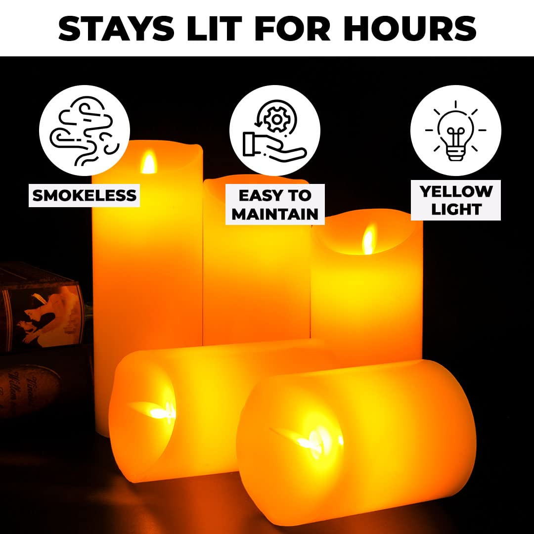 Kuber LED Candles for Home Decoration | Battey Operated |Flameless Yellow Light| Diwali Lights for Home Decoration, Along with Other Festivities & Parties | Pack of 5
