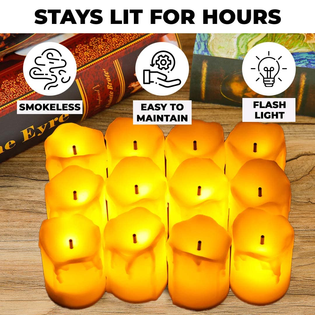 Kuber LED Candles for Home Decoration |Battey Operated |Flameless Yellow Light | Diwali Lights for Home Decoration, Along with Other Festivities & Parties| Pack of 12
