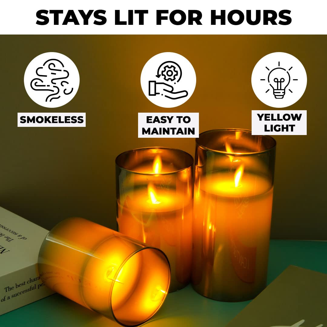 Kuber LED Candles for Home Decoration |Battey Operated |Flameless Yellow Light| Diwali Lights for Home Decoration, Along with Other Festivities & Parties | Pack of 3