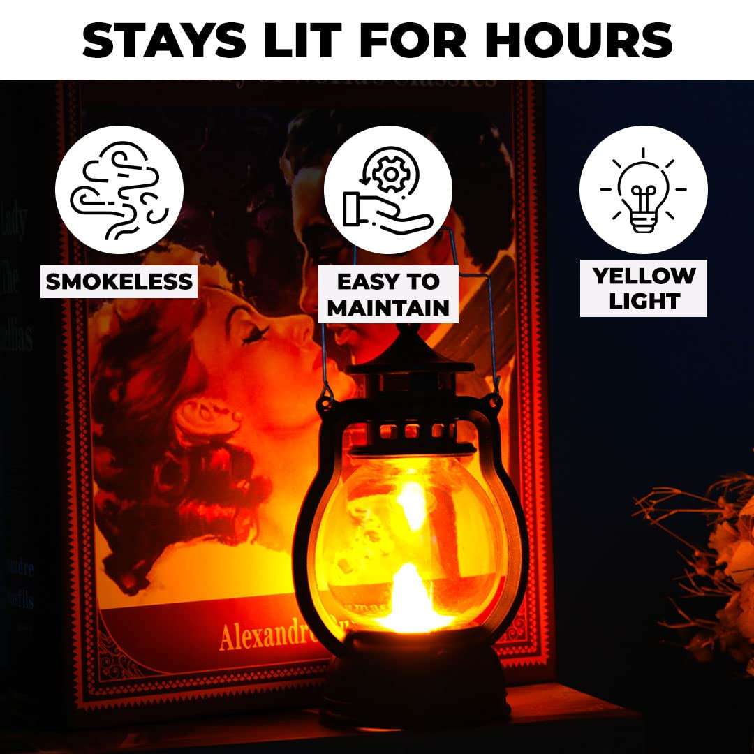 Kuber LED Lantern Lamp|Battey Operated|Flameless Yellow Light| Diwali Lights for Home Decoration,Along with Other Festivities & Parties|Black Hanging Lantern| Black