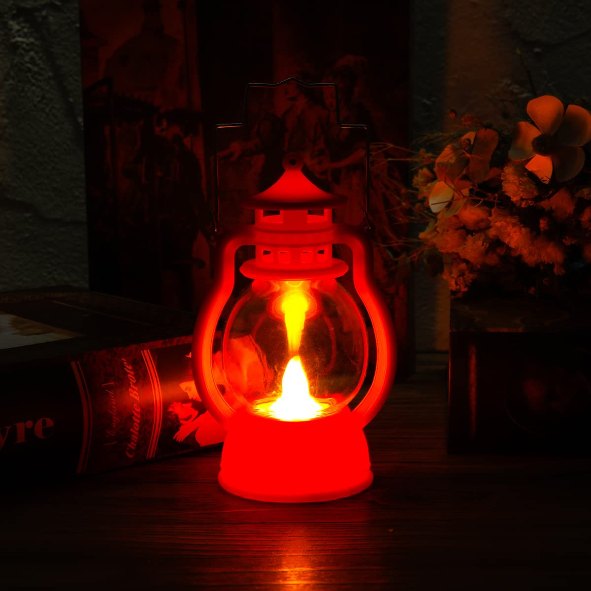 Kuber LED Lantern Lamp|Battey Operated|Flameless Yellow Light| Diwali Lights for Home Decoration,Along with Other Festivities & Parties|Black Hanging Lantern |Red