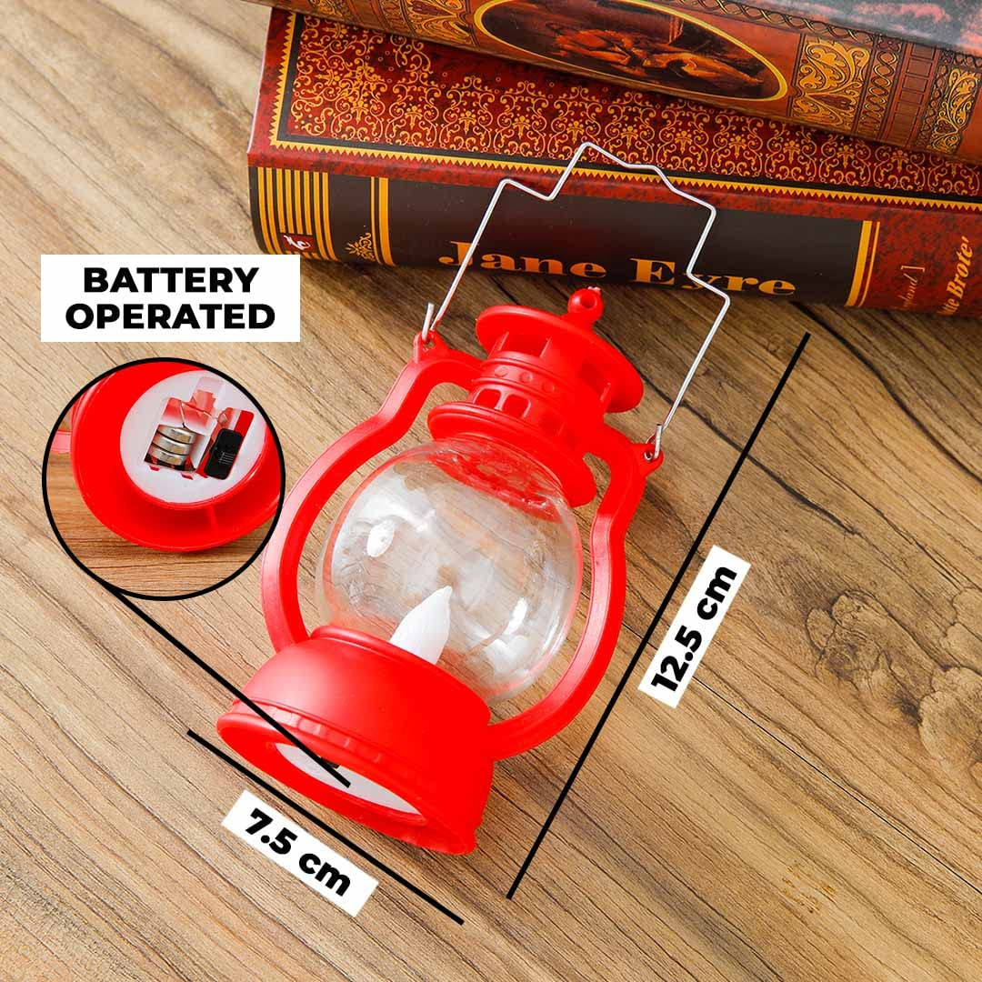 Kuber LED Lantern Lamp|Battey Operated|Flameless Yellow Light| Diwali Lights for Home Decoration,Along with Other Festivities & Parties|Black Hanging Lantern |Red