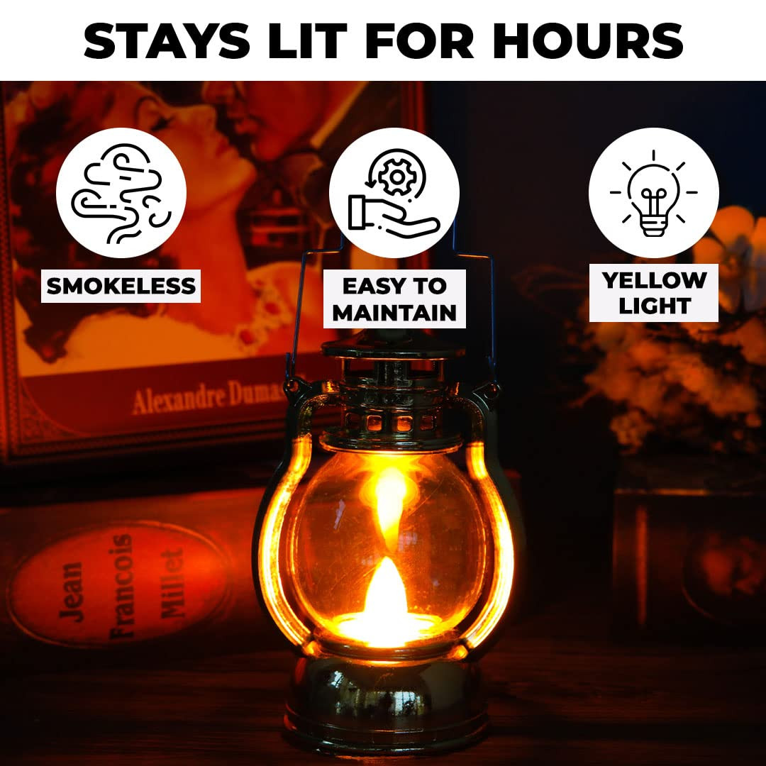 Kuber LED Lantern Lamp|Battey Operated|Flameless Yellow Light| Diwali Lights for Home Decoration,Along with Other Festivities & Parties|Black Hanging Lantern| Gold