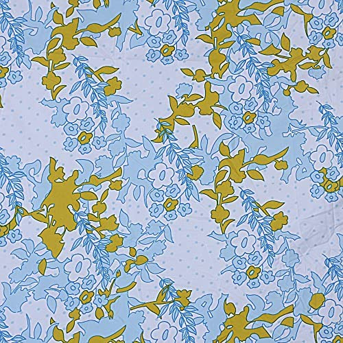 kuber Micro 130 GSM Double Fitted Blue-Yellow Printed bedsheet