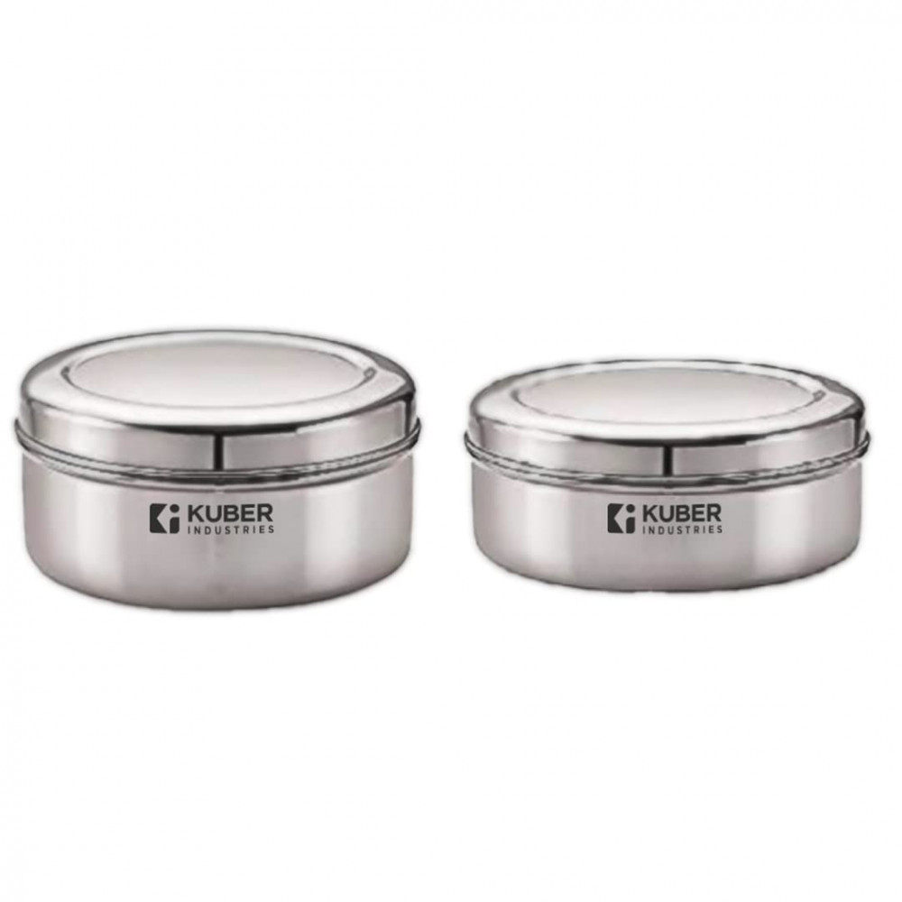 Kuber Stainless Steel Flat Kitchen Container Set | Rust Proof &amp; Durable | Multipurpose, Easy to Clean, Sturdy &amp; Stackable | Kitchen Storage Containers Set of 2 - Assorted