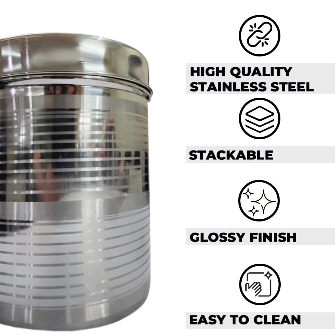 Kuber Stainless Steel Kitchen Containers Set | Durable & Stackable | Wobble Free, Easy to Clean & Multipurpose | Kitchen Storage Container Set of 5 - Assorted