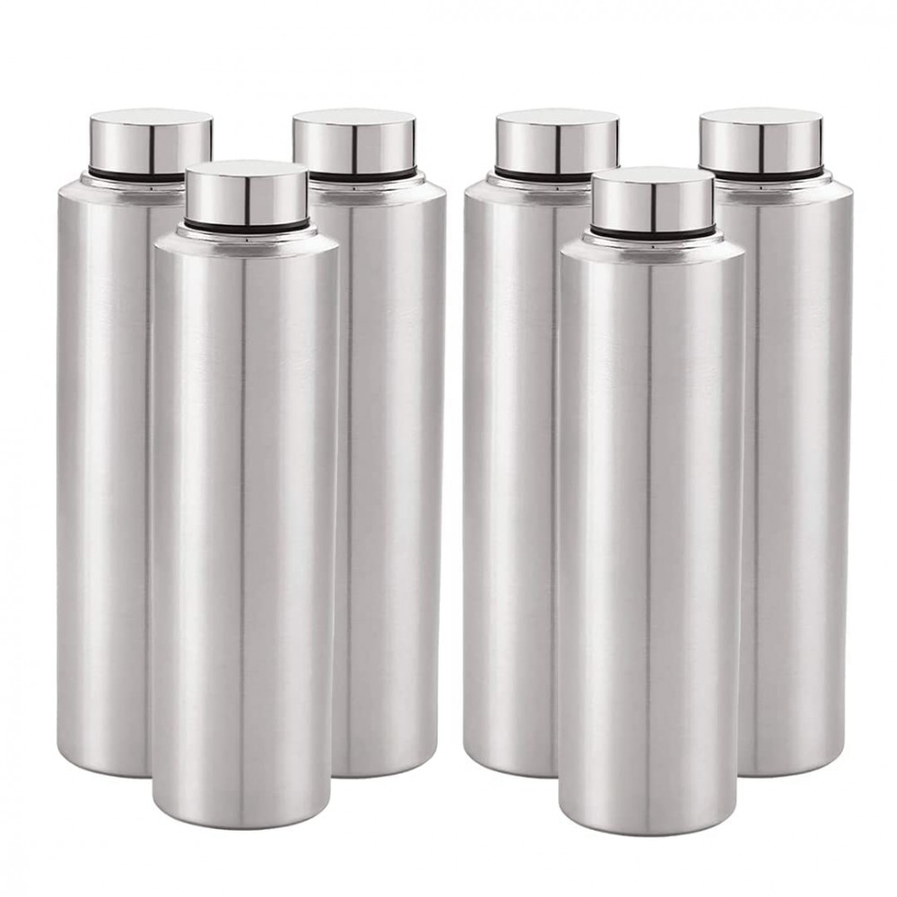 Kuber Stainless Steel Refrigerator Water Bottle | 1 Litre, Pack of 6 I Food Grade, BPA Free Lid, Non-Toxic, Rust Free | Airtight, Leak Proof &amp; Odour Free | Water Bottle Set of 6