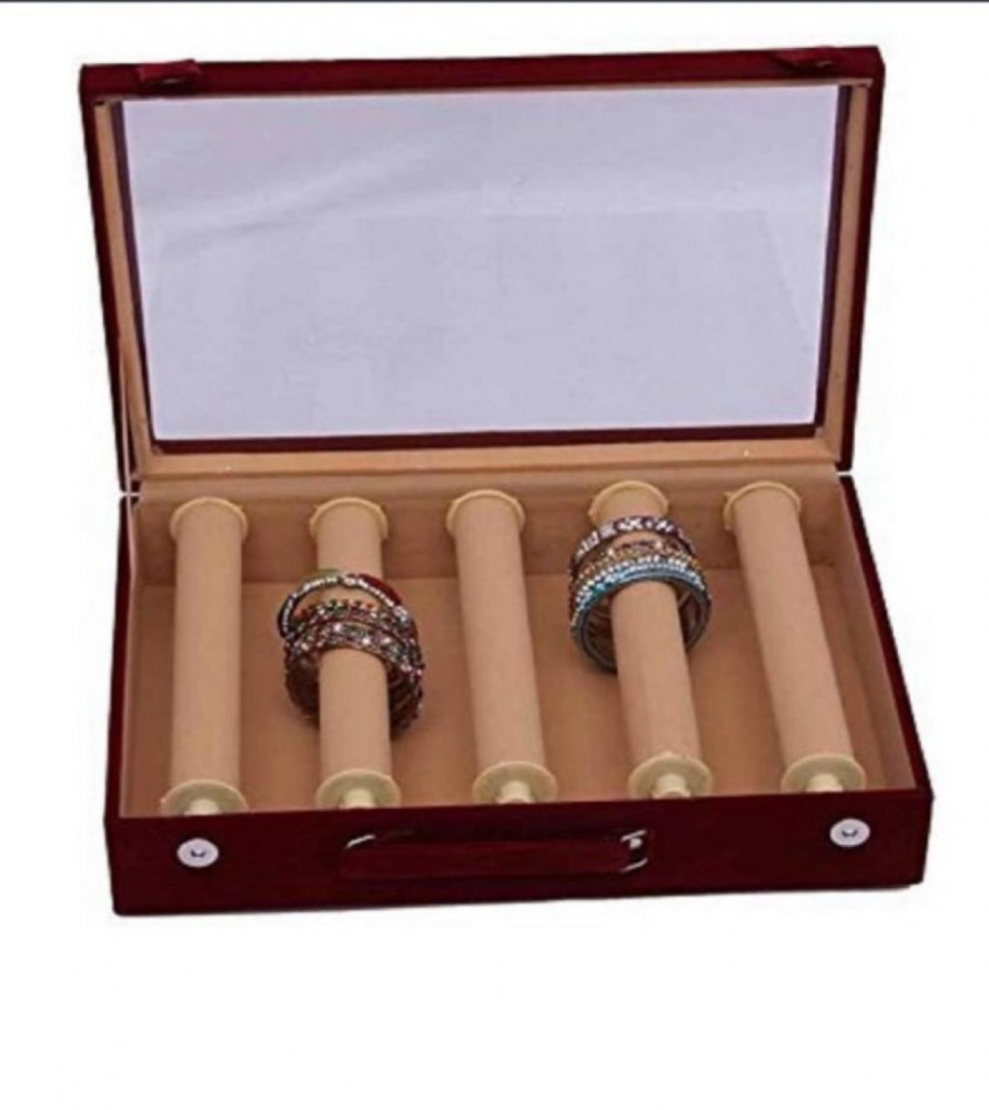 Kuber Industries 5 Rod Bangle Box|Wooden Jewelry Box|Wedding Vanity Box|Velvet Coated Wedding Bracelet Organizer for Women &amp; Girls (Blue)