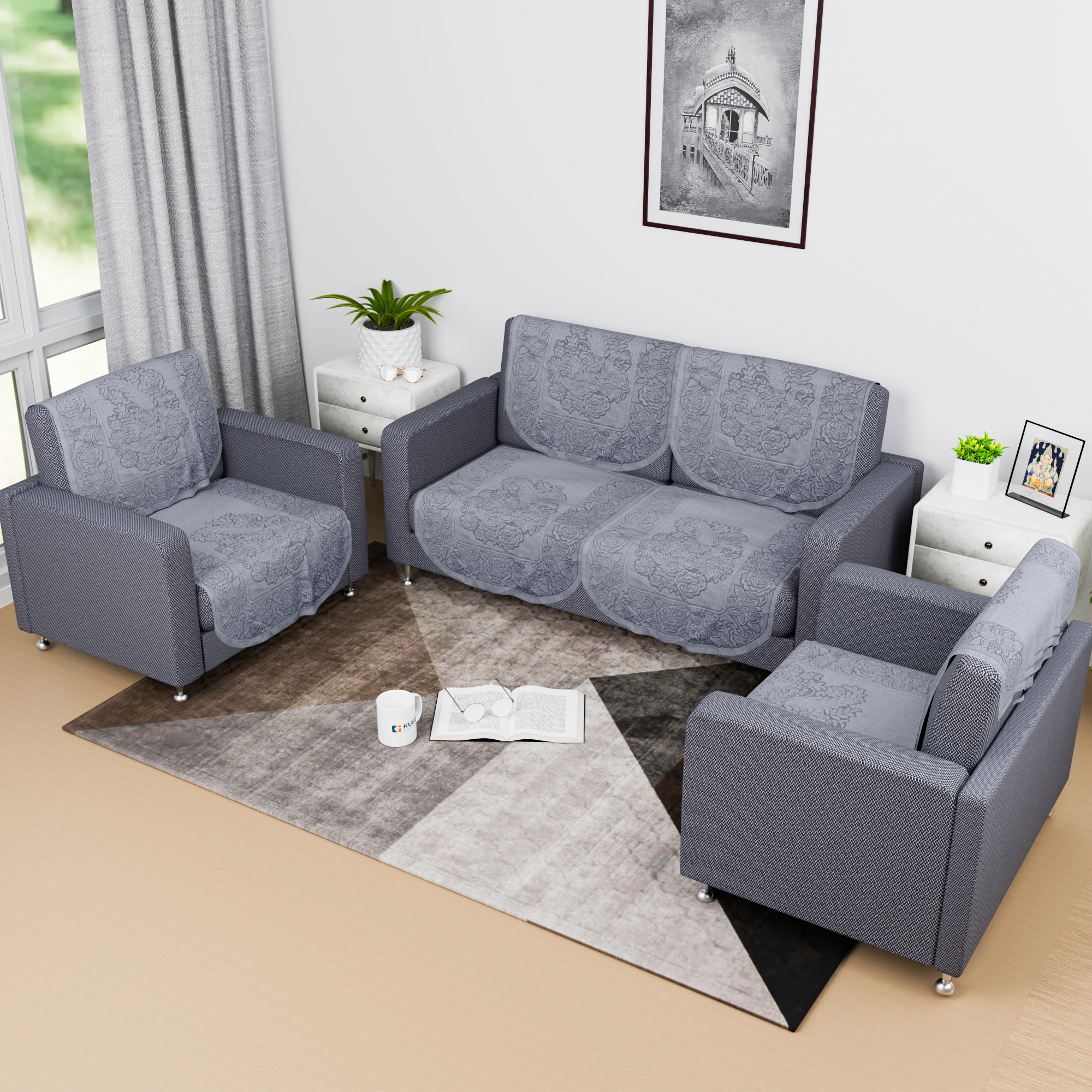 Kuber Industries Sofa Cover  Net Single Seater Sofa Slip Cover Set  Couch Sofa Cover Set  Sofa Cover for Home  Sofa Slipcover Set  Sofa Cover for Living Room  Sun-Shine Print  Grey