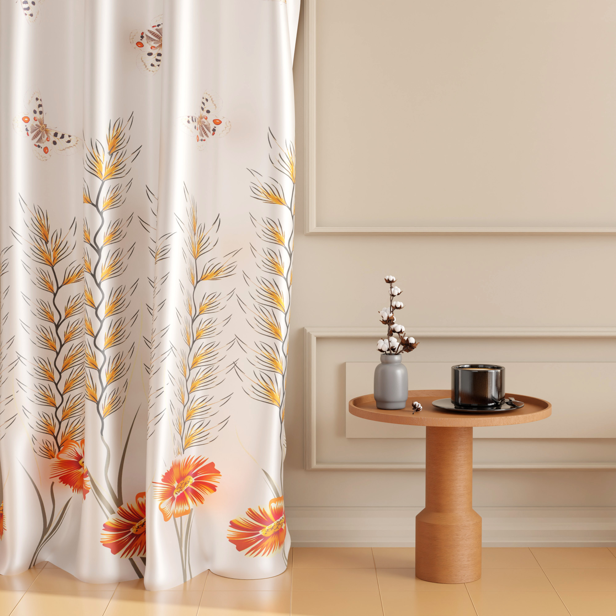 2 Pcs Polyester Door Curtains 7 Feet  Aesthetic Curtains for Bedroom and Living Room Decoration  Kitchen and Room Parda  Digital Butterfly - White