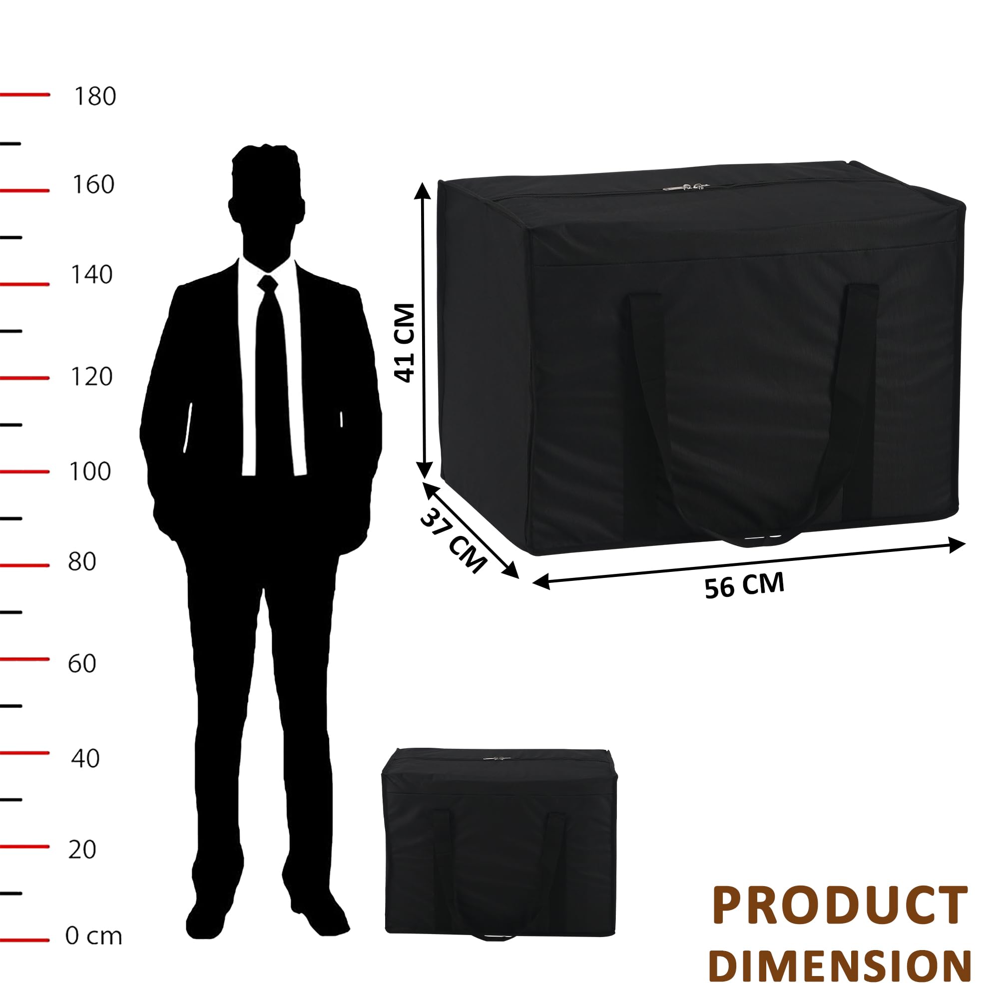 Nylon Under Bed Organizer Storage Bag for Clothes Toys and Stationery  Foldable Garment Organizer for Wardrobe with Zipper  Handles  Closet Storage Bags  Black