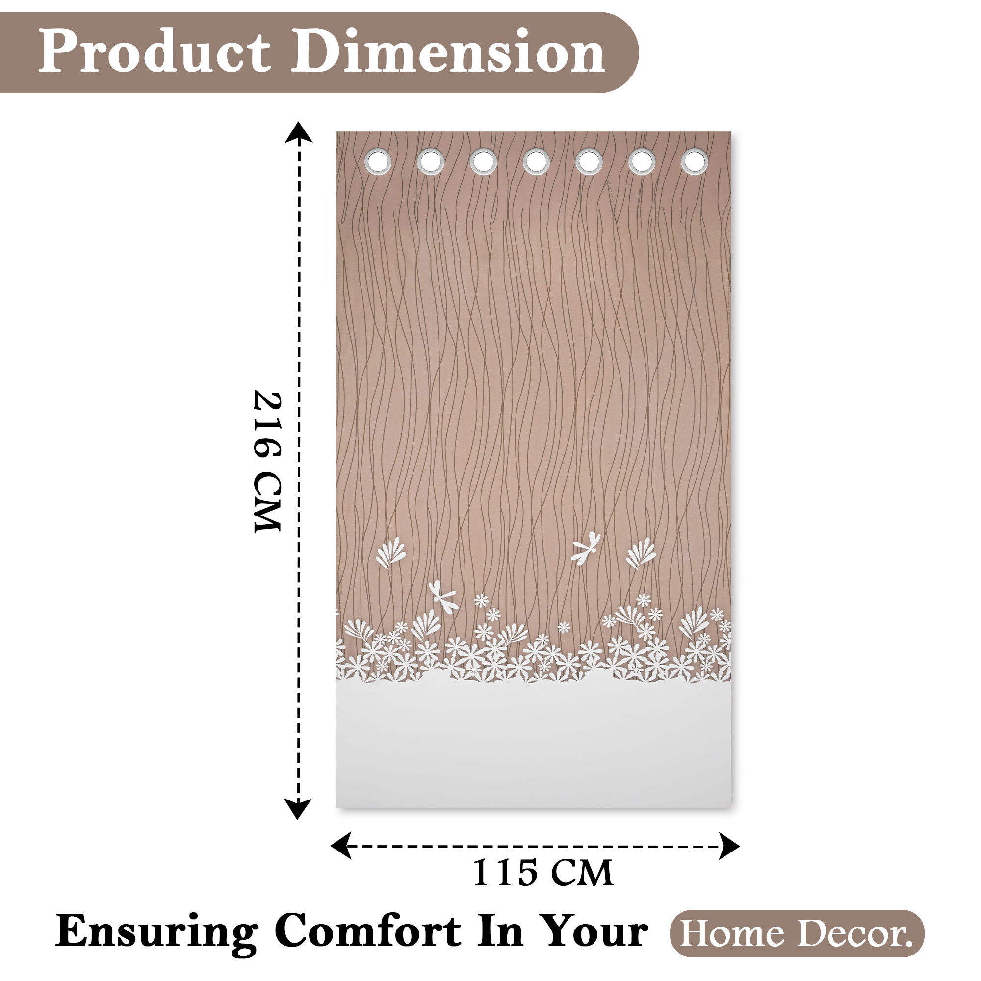 2 Pcs Polyester Door Curtains 7 Feet  Aesthetic Curtains for Bedroom and Living Room Decoration  Kitchen and Room Parda  Digital Lining - Cream Brown