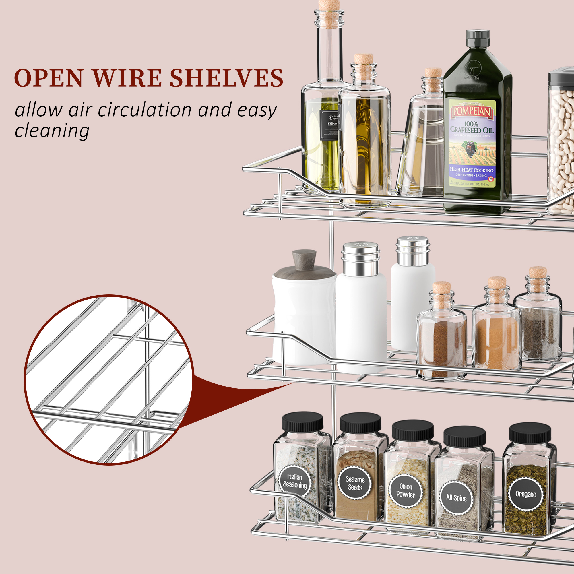 Stainless Steel Multipurpose Kitchen Wall Storage Rack  Three Tier Shelf Shelves for Spice Boxes  House Utensils  Organiser Stand - Silver