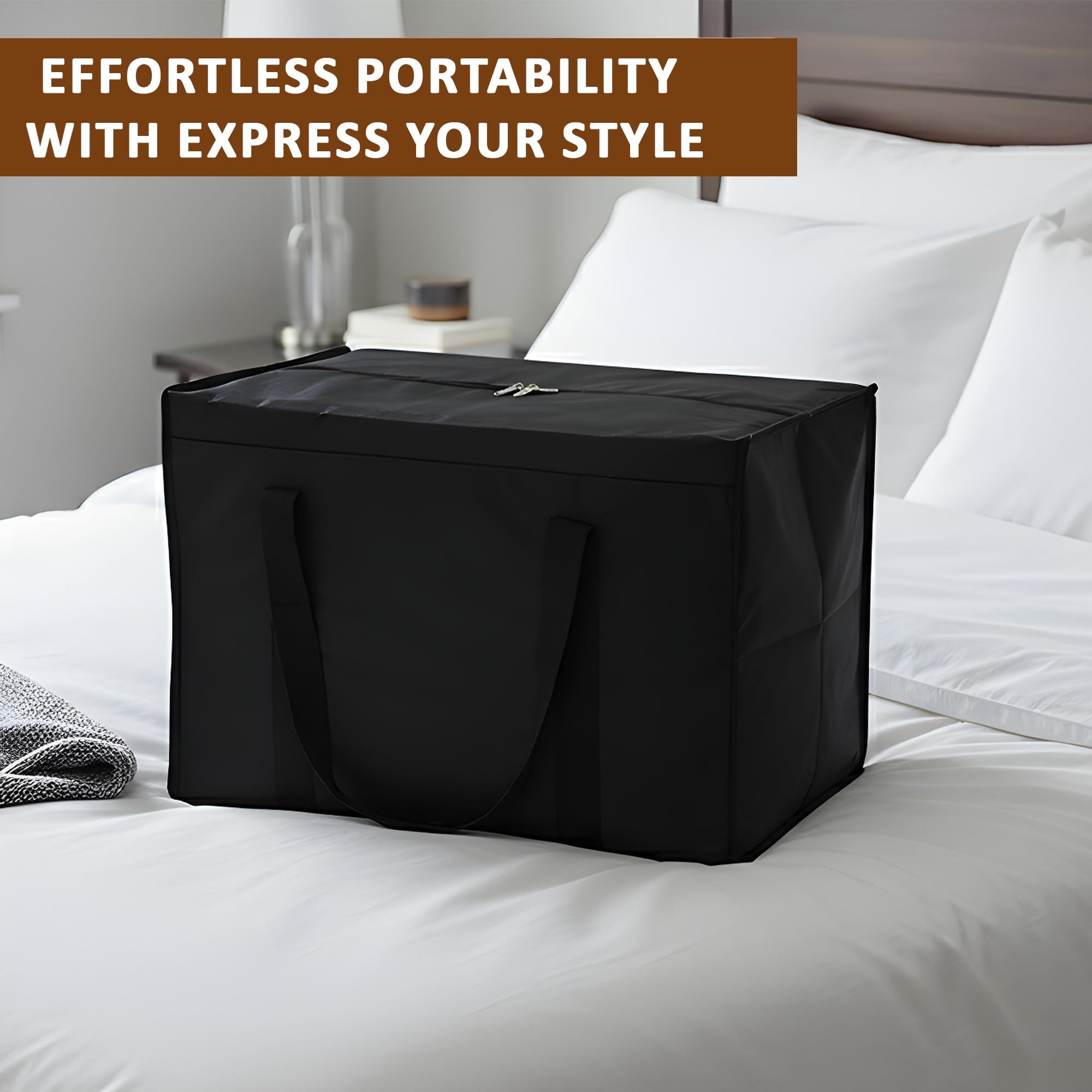 Nylon Under Bed Organizer Storage Bag for Clothes Toys and Stationery  Foldable Garment Organizer for Wardrobe with Zipper  Handles  Closet Storage Bags  Black