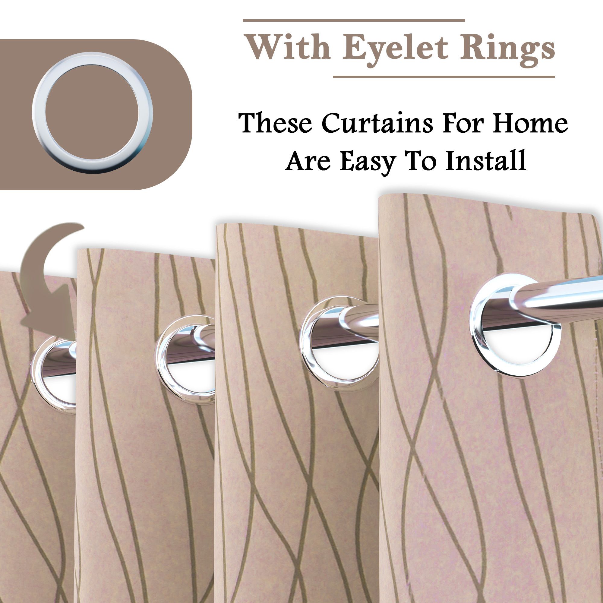 2 Pcs Polyester Door Curtains 7 Feet  Aesthetic Curtains for Bedroom and Living Room Decoration  Kitchen and Room Parda  Digital Lining - Cream Brown