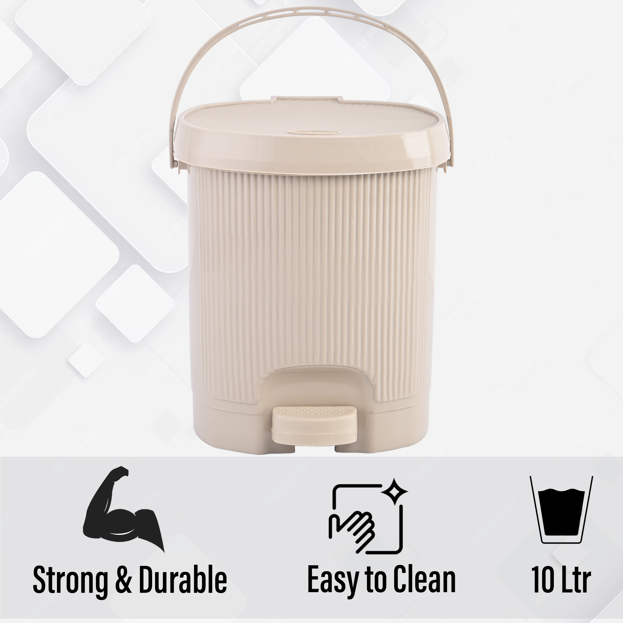 10 Ltr Plastic Waste Basket for Kitchen Dustbin with Lid  Removable Inner Bucket  Office Bathroom Dustbin Garbage Trash Can Pedal Bin  Dust Bins for Home Medium Size  Beige
