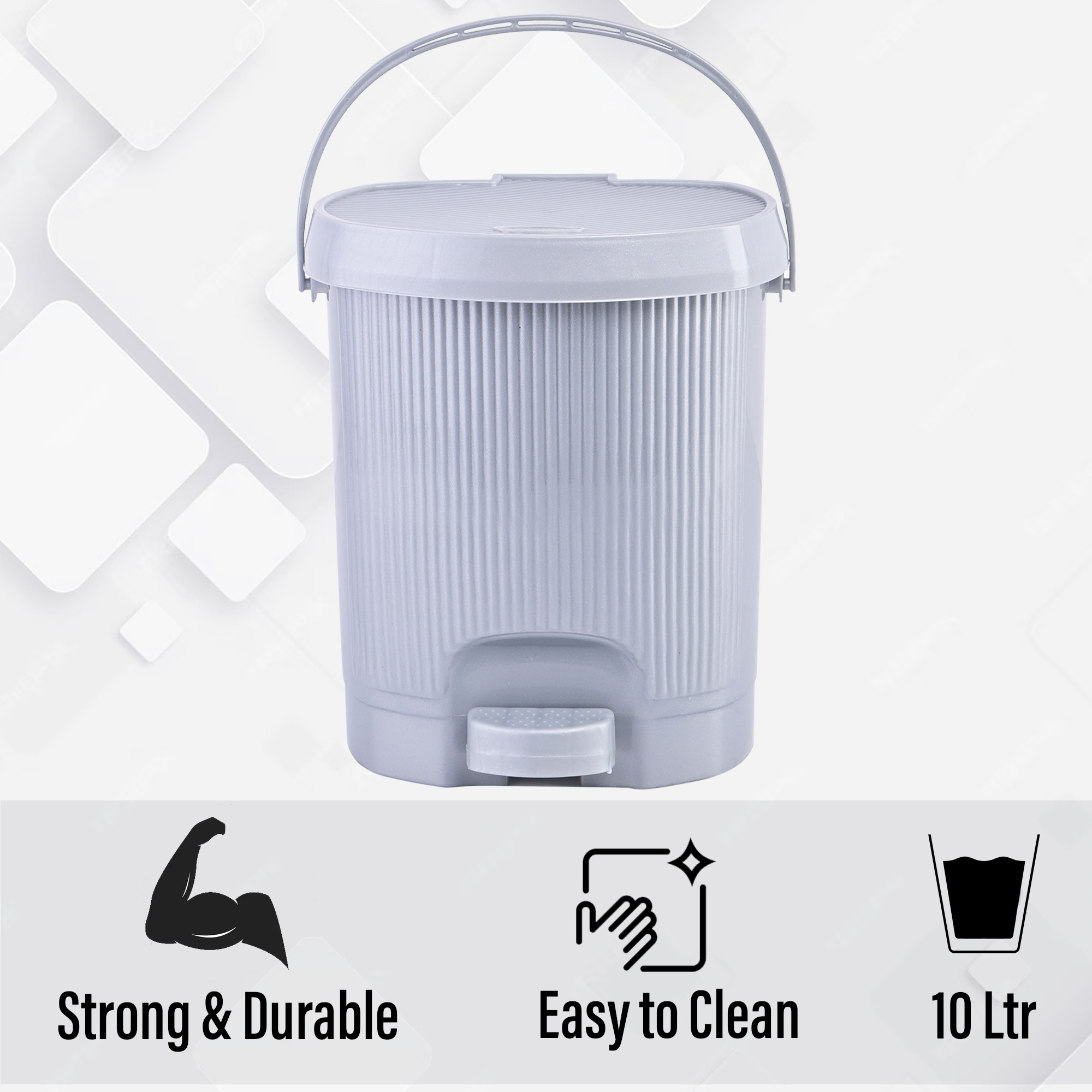 10 Ltr Plastic Waste Basket for Kitchen Dustbin with Lid  Removable Inner Bucket  Office Bathroom Dustbin Garbage Trash Can Pedal Bin  Dust Bins for Home Medium Size  Grey