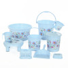 10 Pcs Printed Bathroom Set Combo 2 Buckets, Tub, Stool, 2 Mugs, Soap Case, Open Dustbin, Stool, DustPan &amp; Brush Holder | Blue