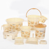 10 Pcs Printed Bathroom Set Combo 2 Buckets, Tub, Stool, 2 Mugs, Soap Case, Open Dustbin, Stool, DustPan &amp; Brush Holder | Ivory