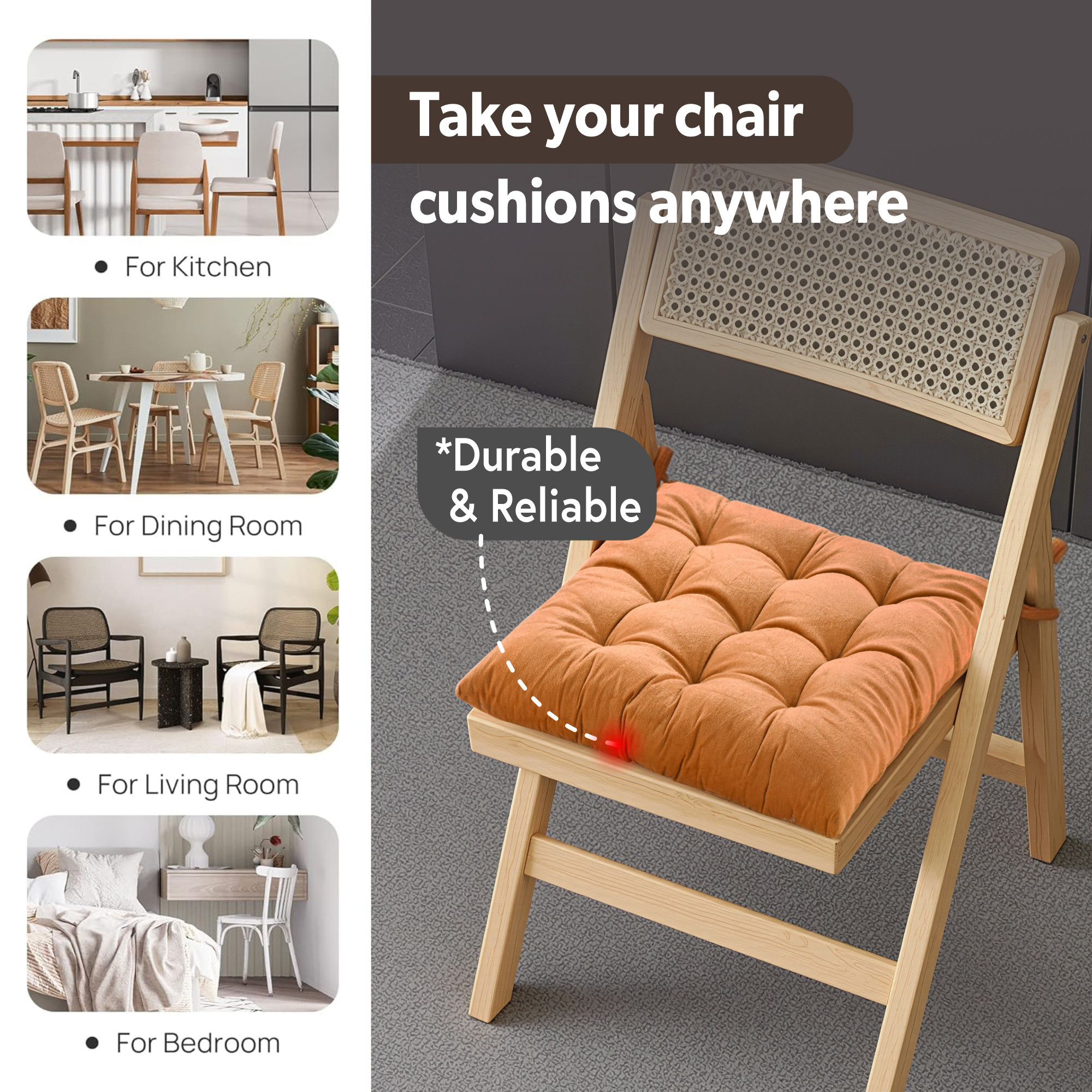 16 Inch Heavy Velvet Chair Pad Cushion with Drawstrings for Dining Office  Home  Soft Seat Pad  Support for Long Sitting  Golden