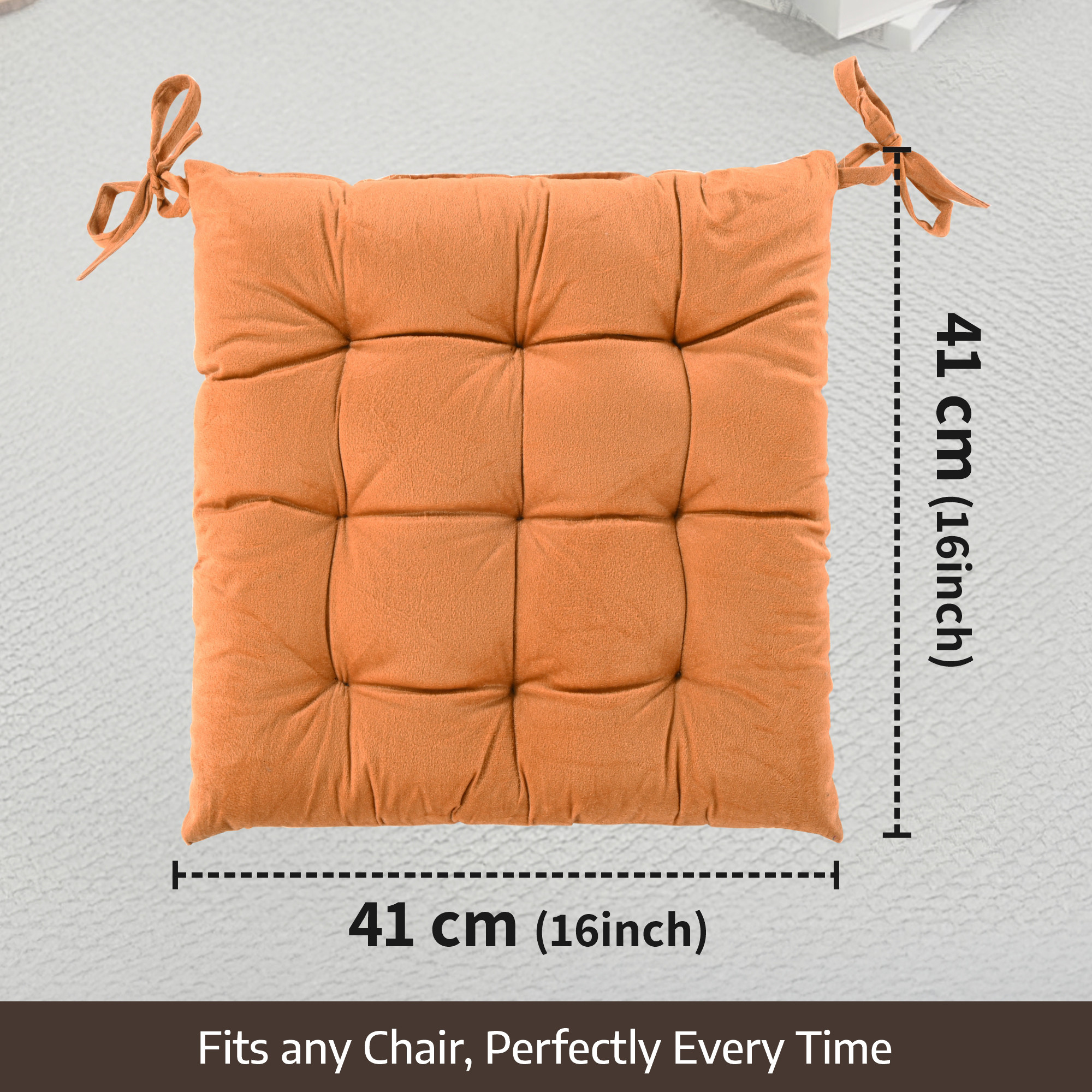 16 Inch Heavy Velvet Chair Pad Cushion with Drawstrings for Dining Office  Home  Soft Seat Pad  Support for Long Sitting  Golden