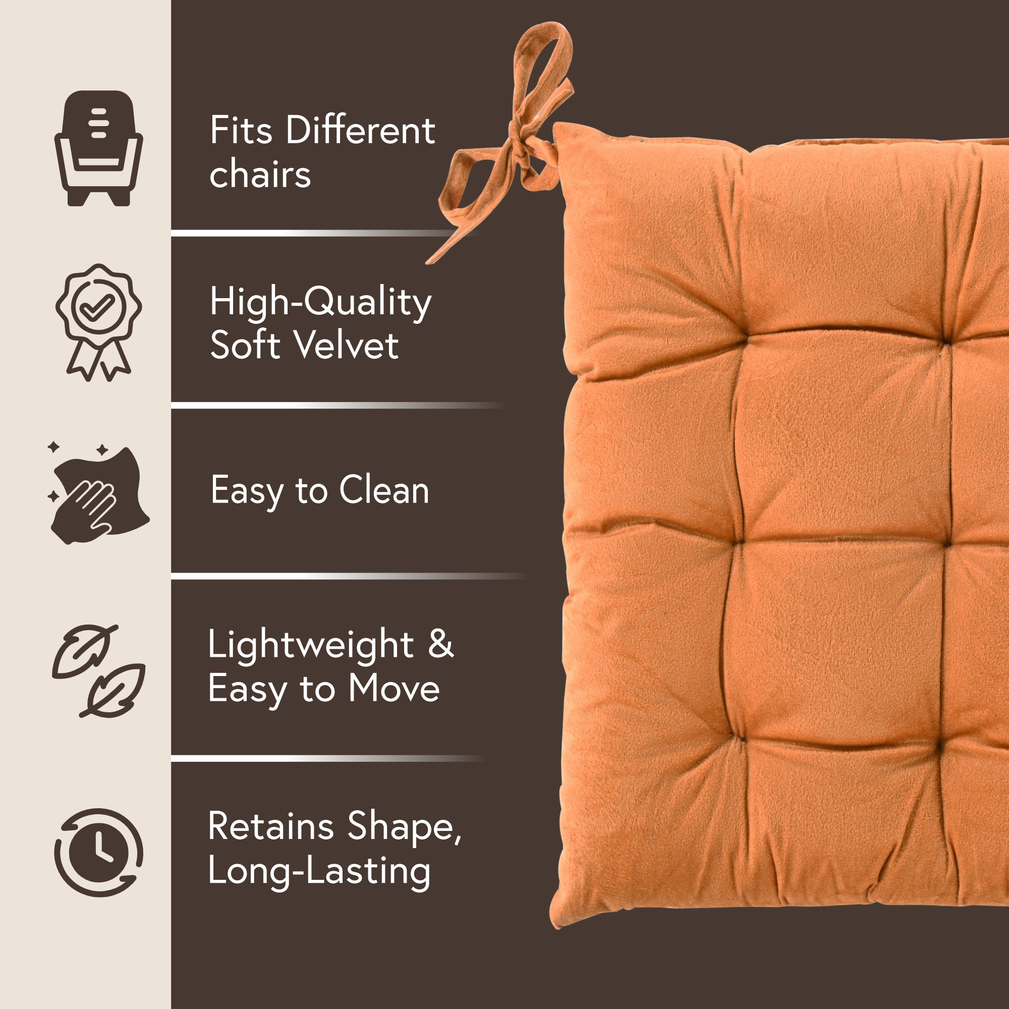 16 Inch Heavy Velvet Chair Pad Cushion with Drawstrings for Dining Office  Home  Soft Seat Pad  Support for Long Sitting  Golden