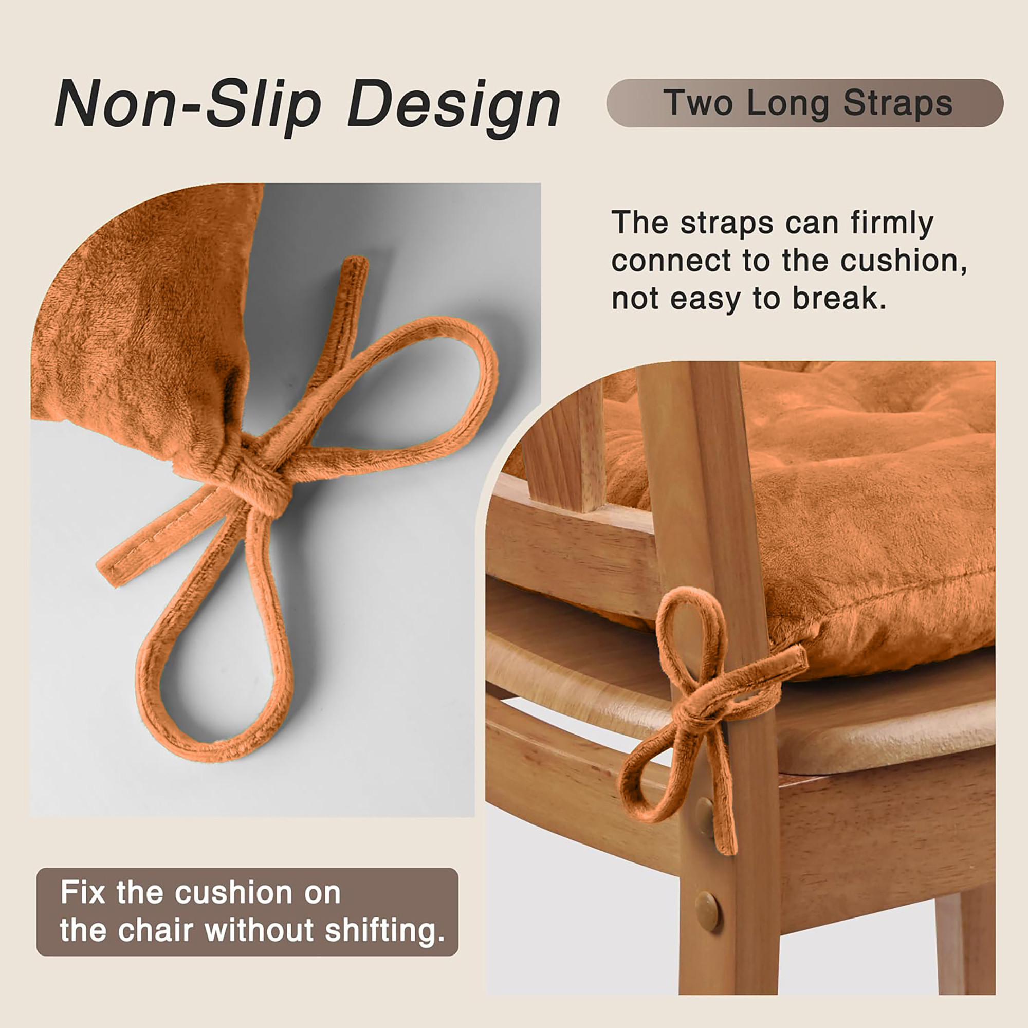 16 Inch Heavy Velvet Chair Pad Cushion with Drawstrings for Dining Office  Home  Soft Seat Pad  Support for Long Sitting  Golden