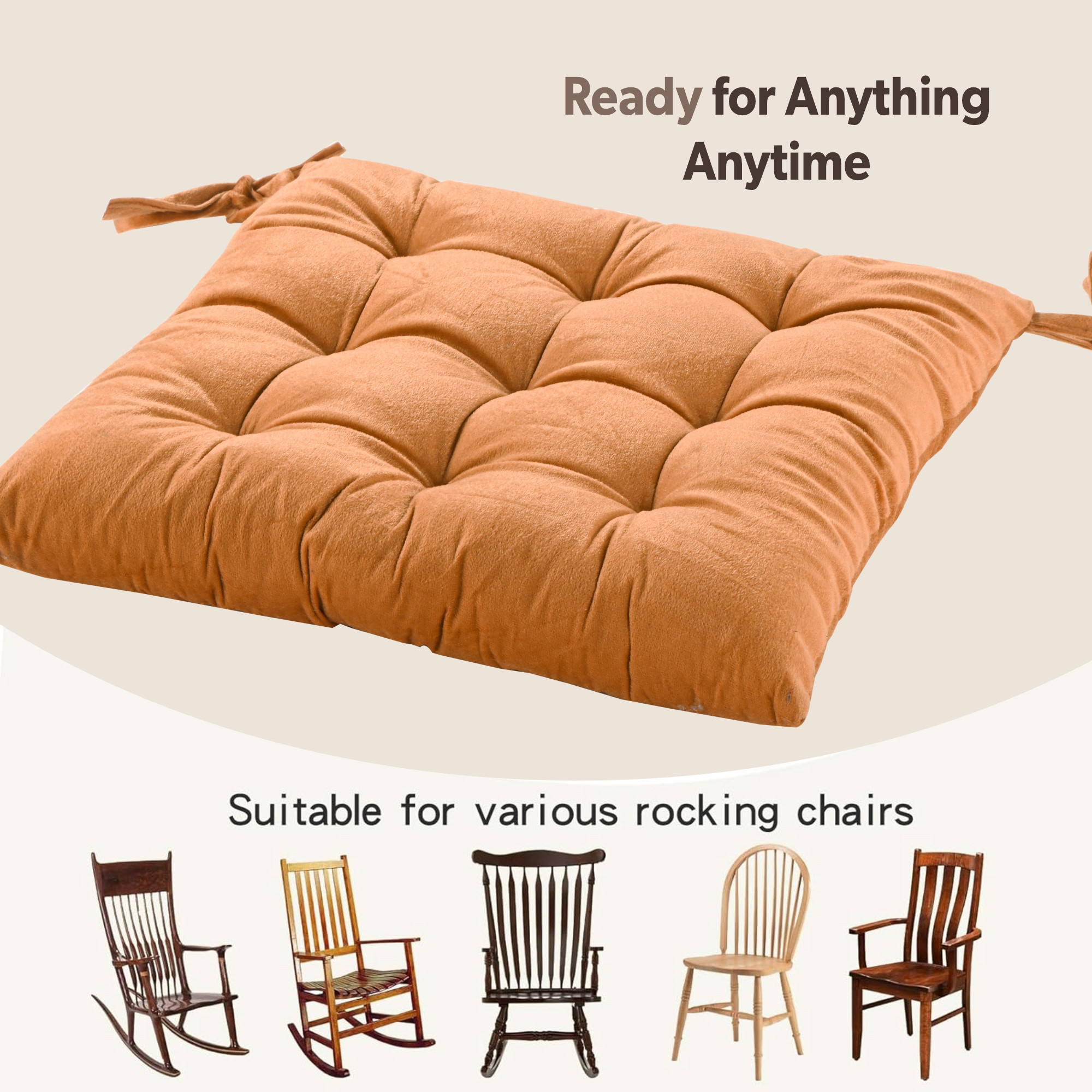 16 Inch Heavy Velvet Chair Pad Cushion with Drawstrings for Dining Office  Home  Soft Seat Pad  Support for Long Sitting  Golden