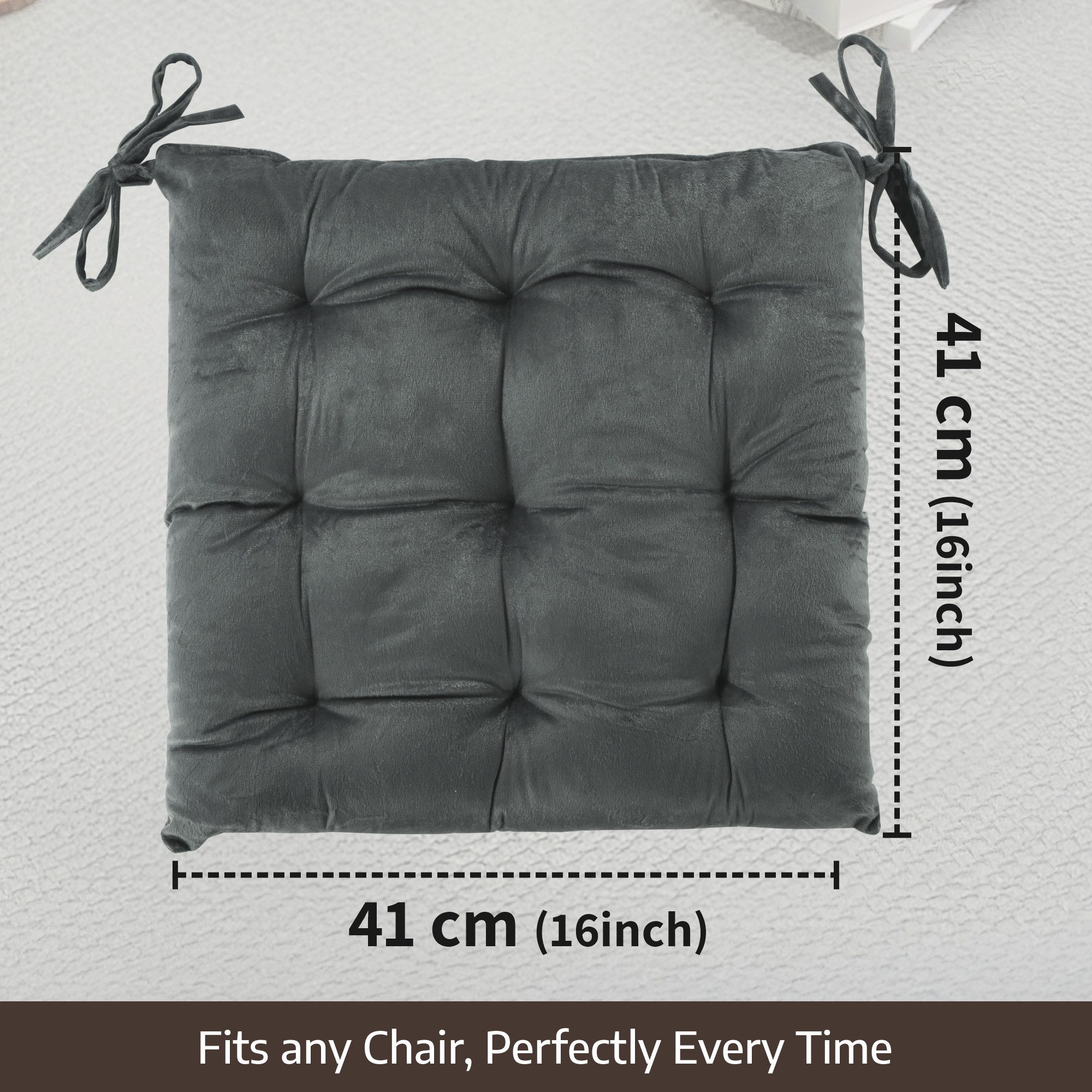 16 Inch Heavy Velvet Chair Pad Cushion with Drawstrings for Dining Office  Home  Soft Seat Pad  Support for Long Sitting  Grey
