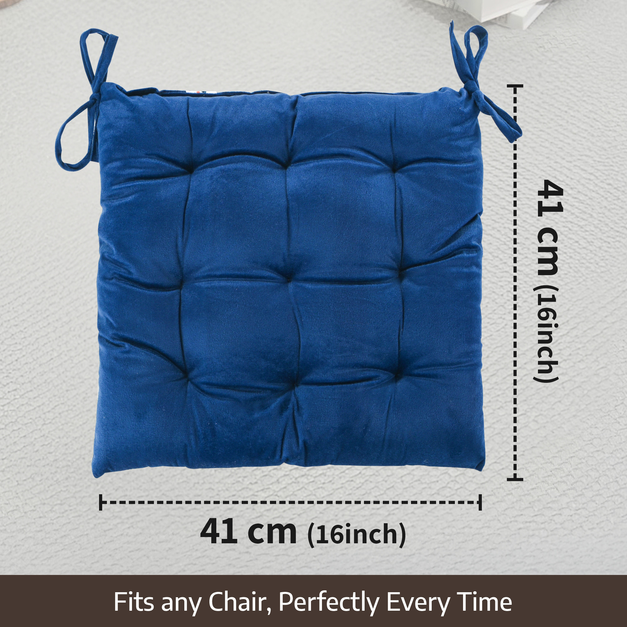 16 Inch Heavy Velvet Chair Pad Cushion with Drawstrings for Dining Office  Home  Soft Seat Pad  Support for Long Sitting  Navy Blue