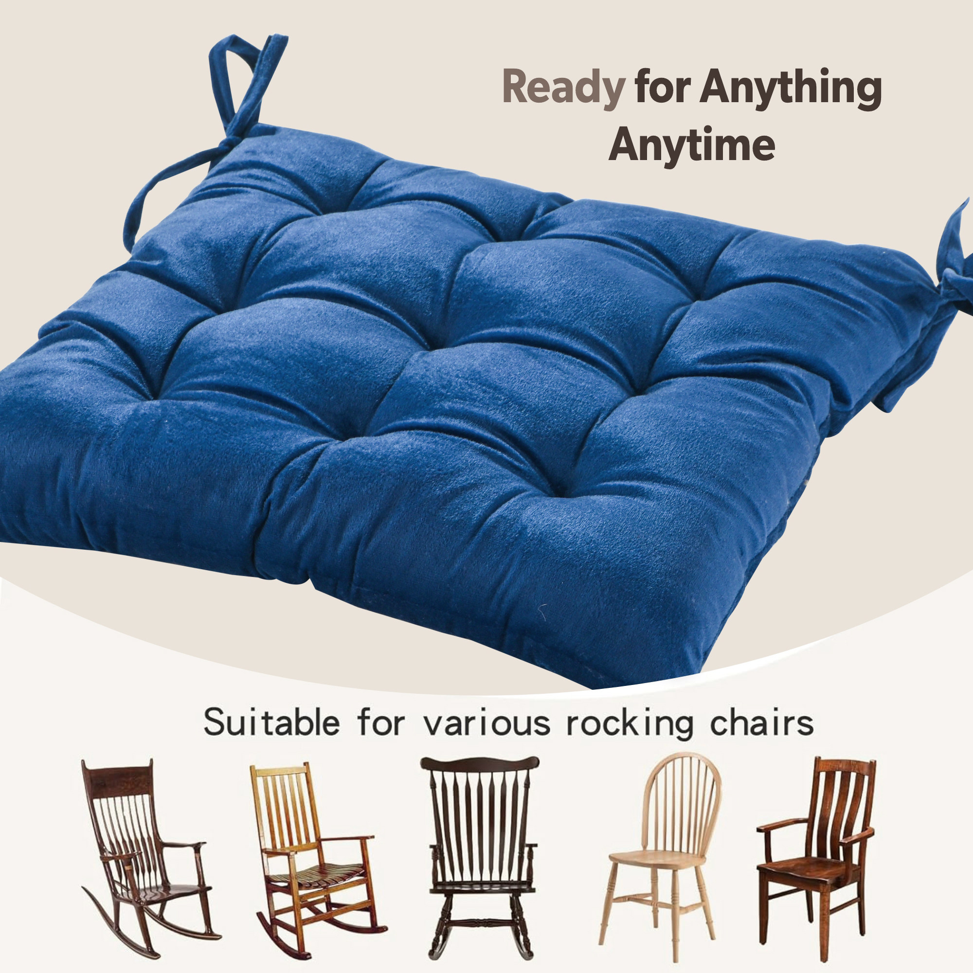 16 Inch Heavy Velvet Chair Pad Cushion with Drawstrings for Dining Office  Home  Soft Seat Pad  Support for Long Sitting  Navy Blue