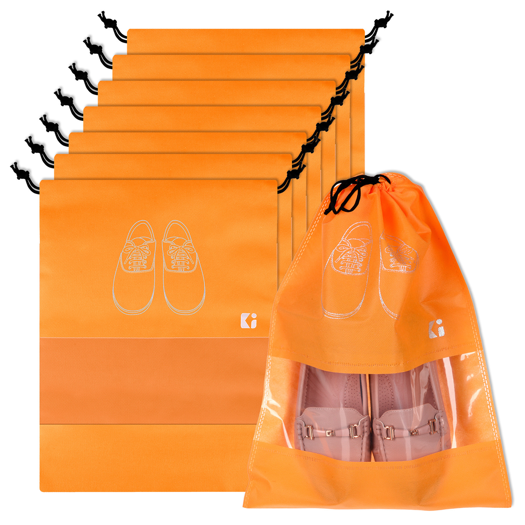 Kuber Industries Pack of 6 Shoe Bags  Shoe Bags for Travel  Non-Woven Shoe Storage Bags  Storage Organizers Set  Shoe Cover with Transparent Window  Shoe Dori Cover  Orange