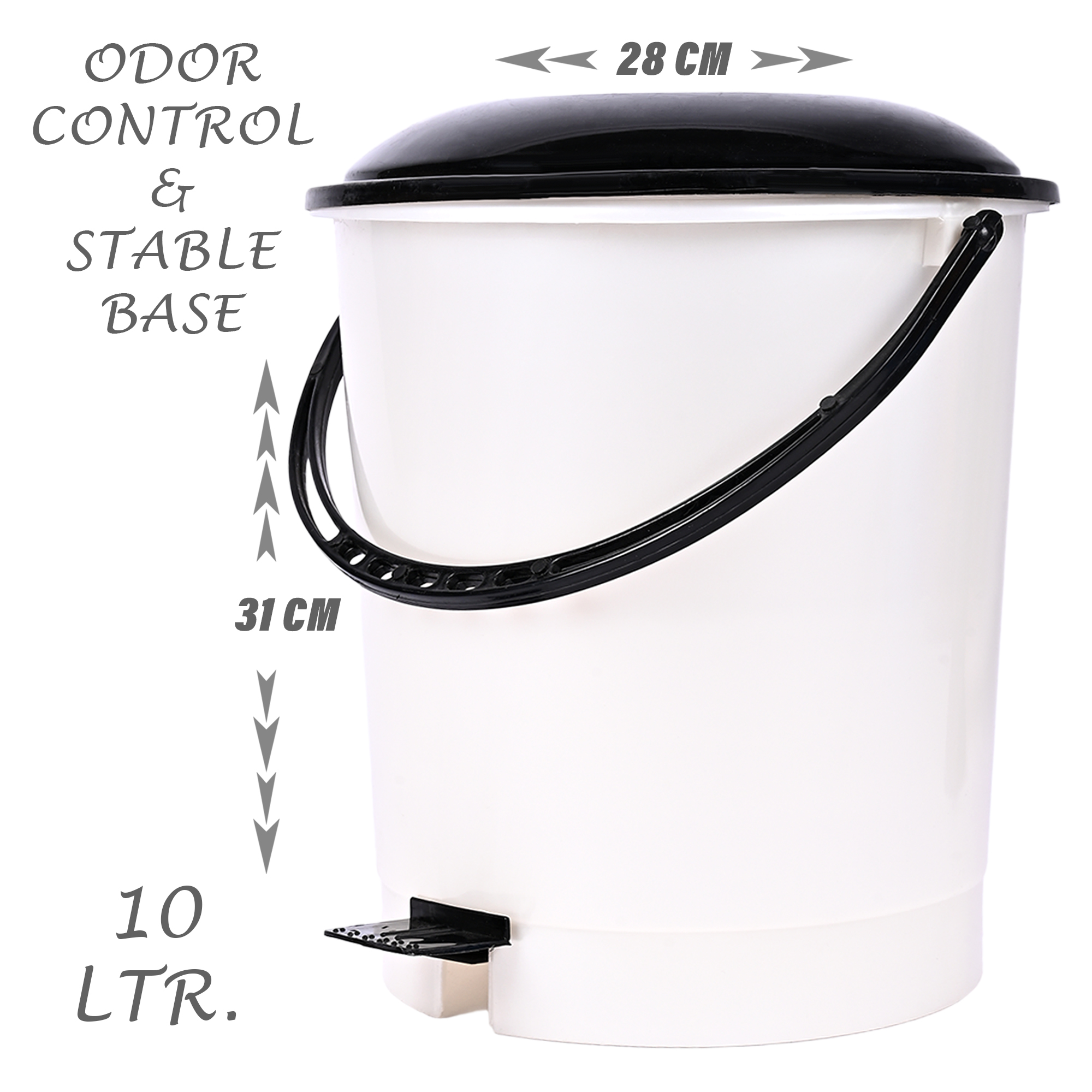 Kuber Industries Pedal Dustbin  Dustbin with Lid  Garbage Bin with Handle  Dustbin for Kitchen-Bathroom   Wet  Dry Waste Bin  Black Dhakkan Trash Can  10 LTR  White