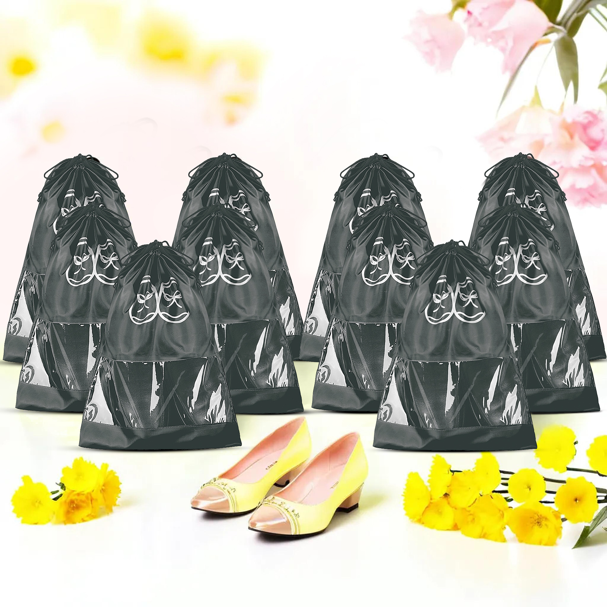 Kuber Industries Pack of 6 Travel Shoe Organizer  Storage Bags for Travel  Travel Shoe Carrying Bag  Storage Organizers  Shoe Cover with Transparent Window  Shoe Dori Cover  Gray