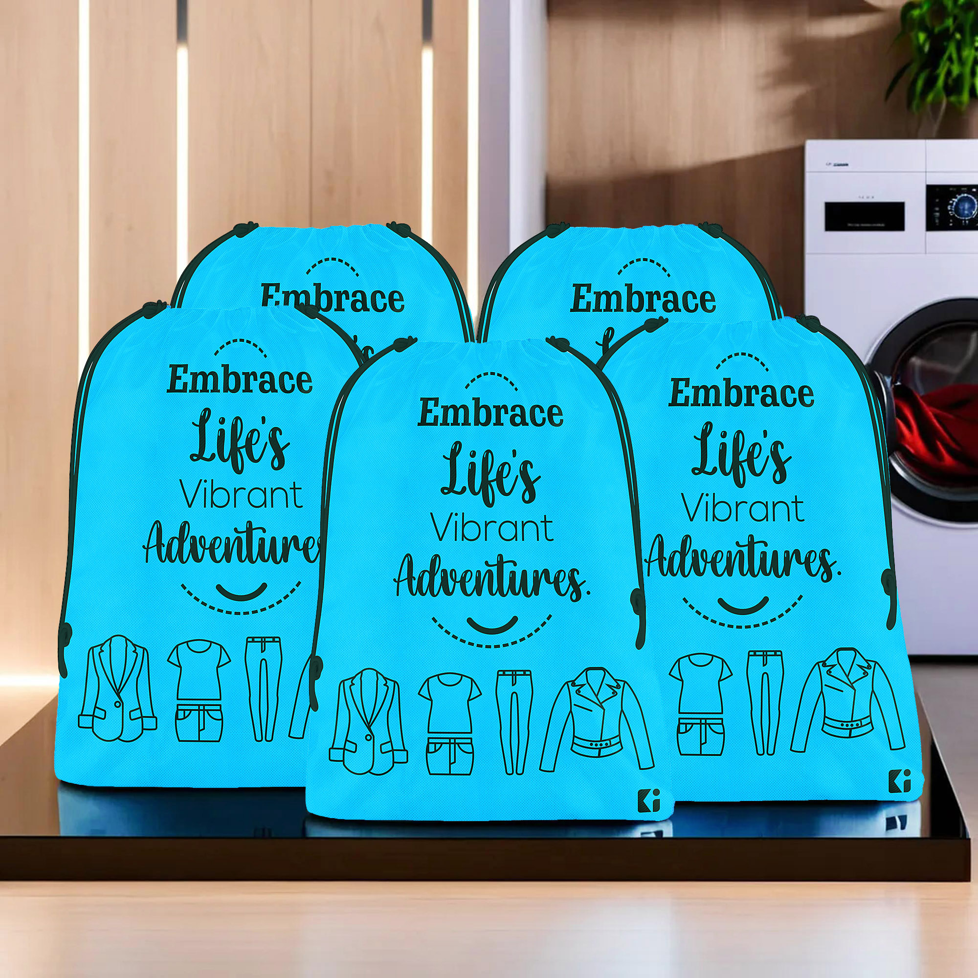 Kuber Industries Pack of 3 Cloth Storage Bag  Non-Woven Storage Organizer  Garments Cover for Laundry  Travel Storage Organizer for Clothing  Travel Cloth Carrying Bag  Medium  Sky Blue