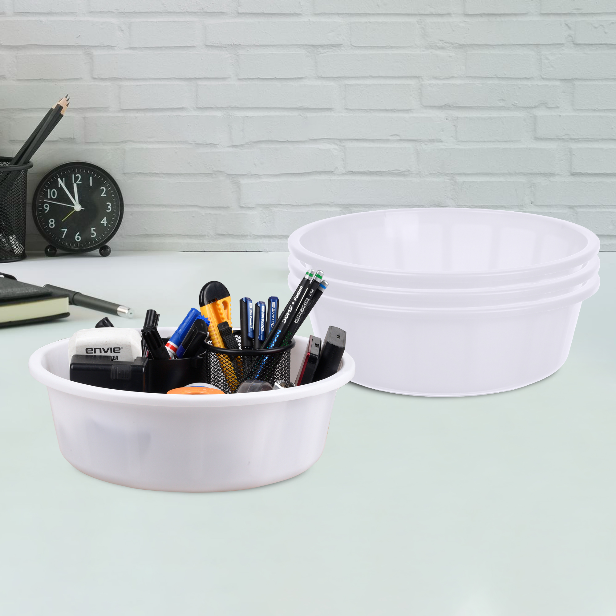 Kuber Industries Pack of 3 Desk Organizer  Stationery Organizer  Multipurpose Storage Organizer  Office Supplies Organizer for Pen-Pencil-Staplers-Clips  Desktop Organizer  6 LTR  White