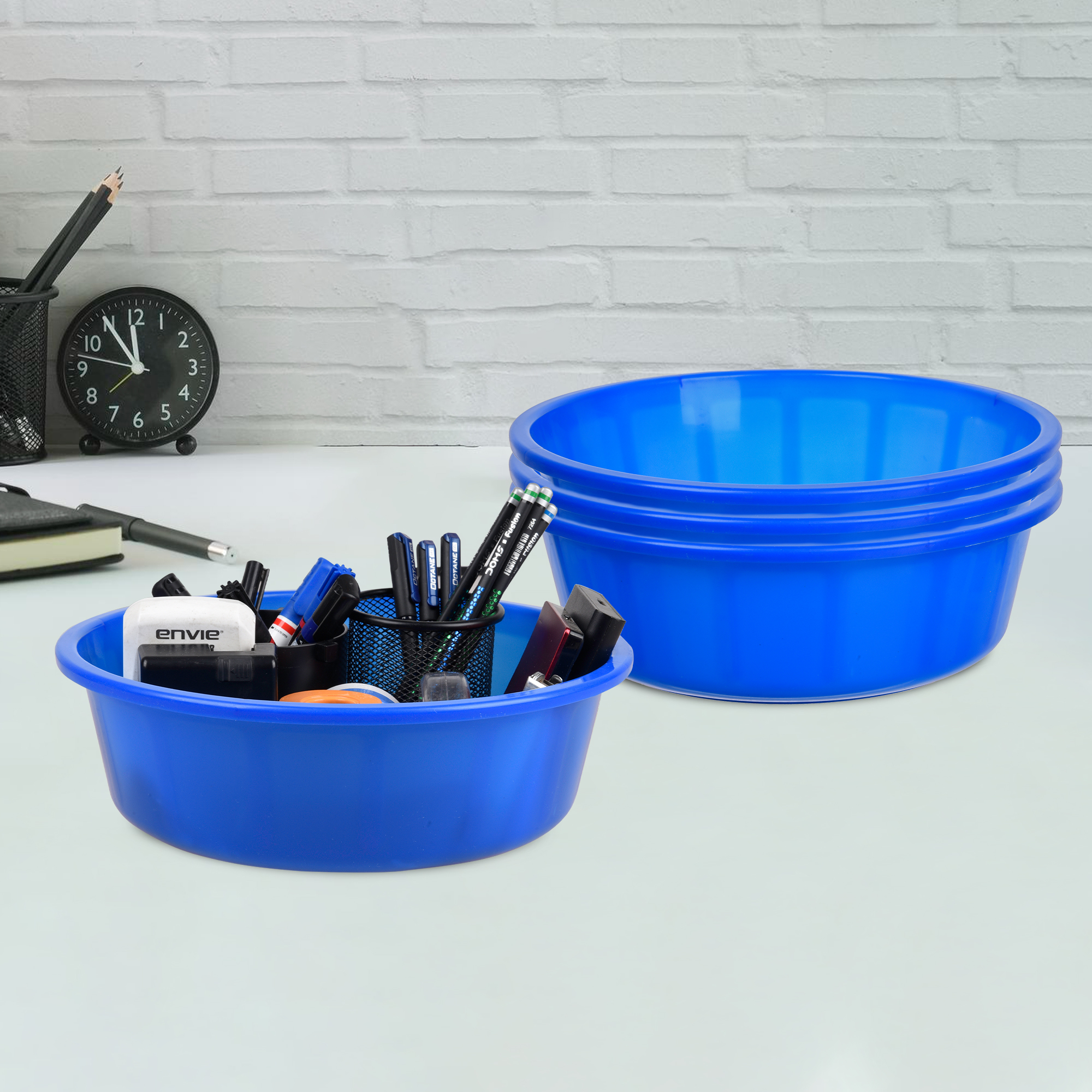 Kuber Industries Pack of 3 Desk Organizer  Stationery Organizer Tub  Multipurpose Storage Organizer  Office Supplies Organizer for Pen-Pencil-Staplers-Clips  Desktop Organizer  6 LTR  Blue