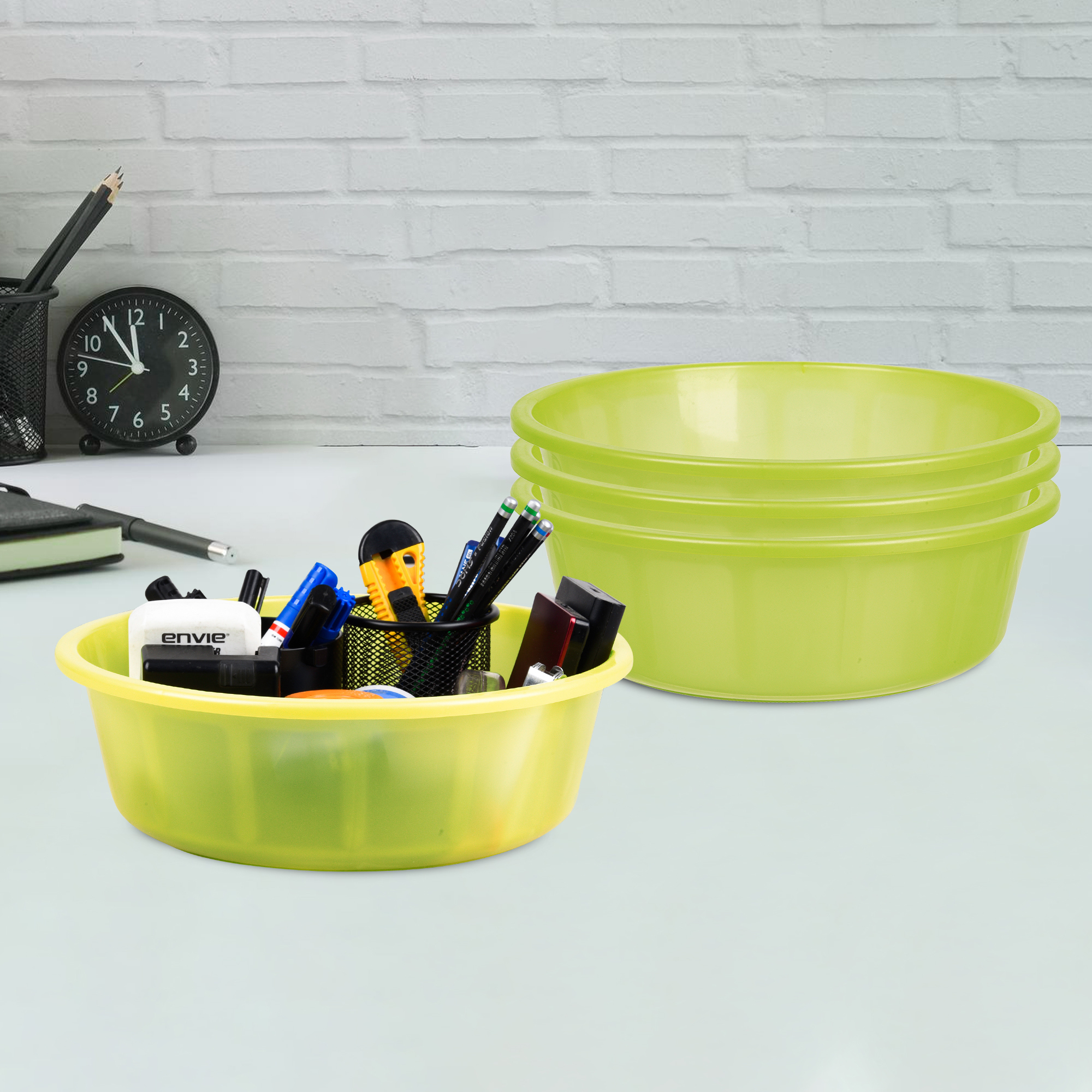 Kuber Industries Pack of 3 Desk Organizer  Stationery Organizer Tub  Multipurpose Storage Organizer  Office Supplies Organizer for Pen-Pencil-Staplers-Clips  Desktop Organizer  6 LTR  Black