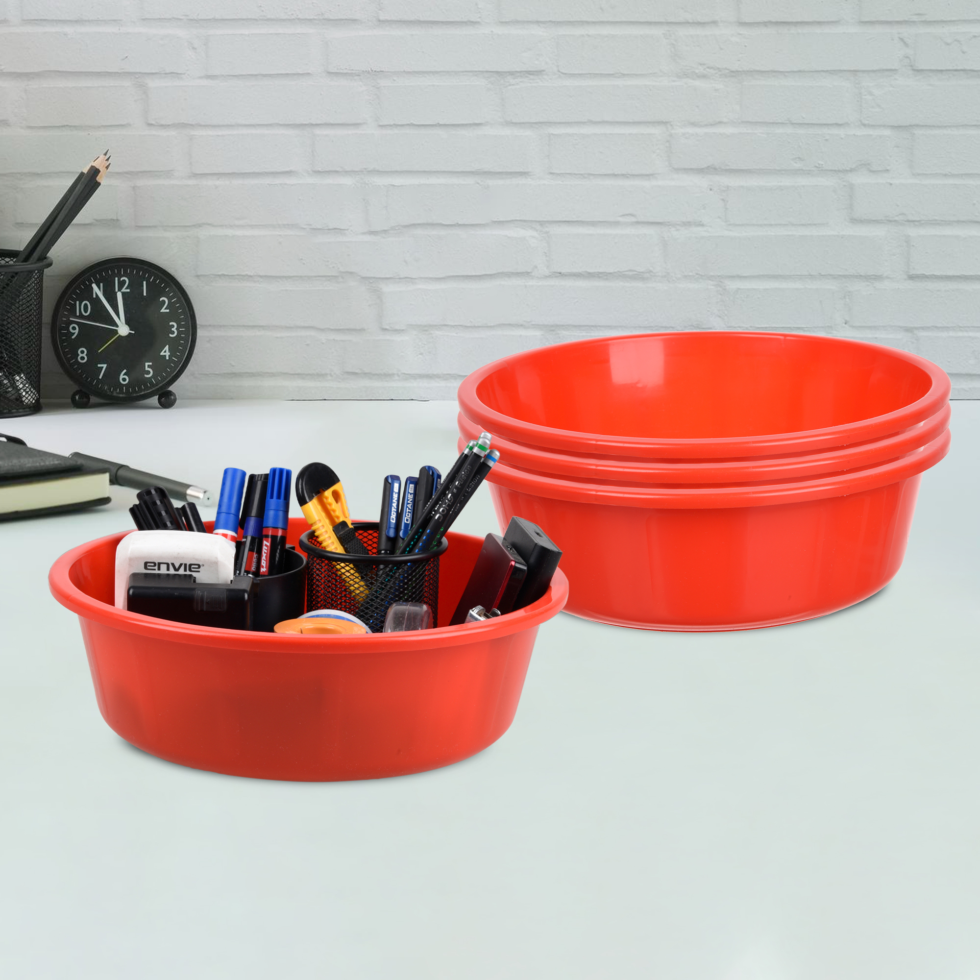 Desk Organizer  Stationery Organizer Tub  Multipurpose Storage Organizer  Office Supplies Organizer for Pen-Pencil-Staplers-Clips  Desktop Organizer  6 LTR  Red