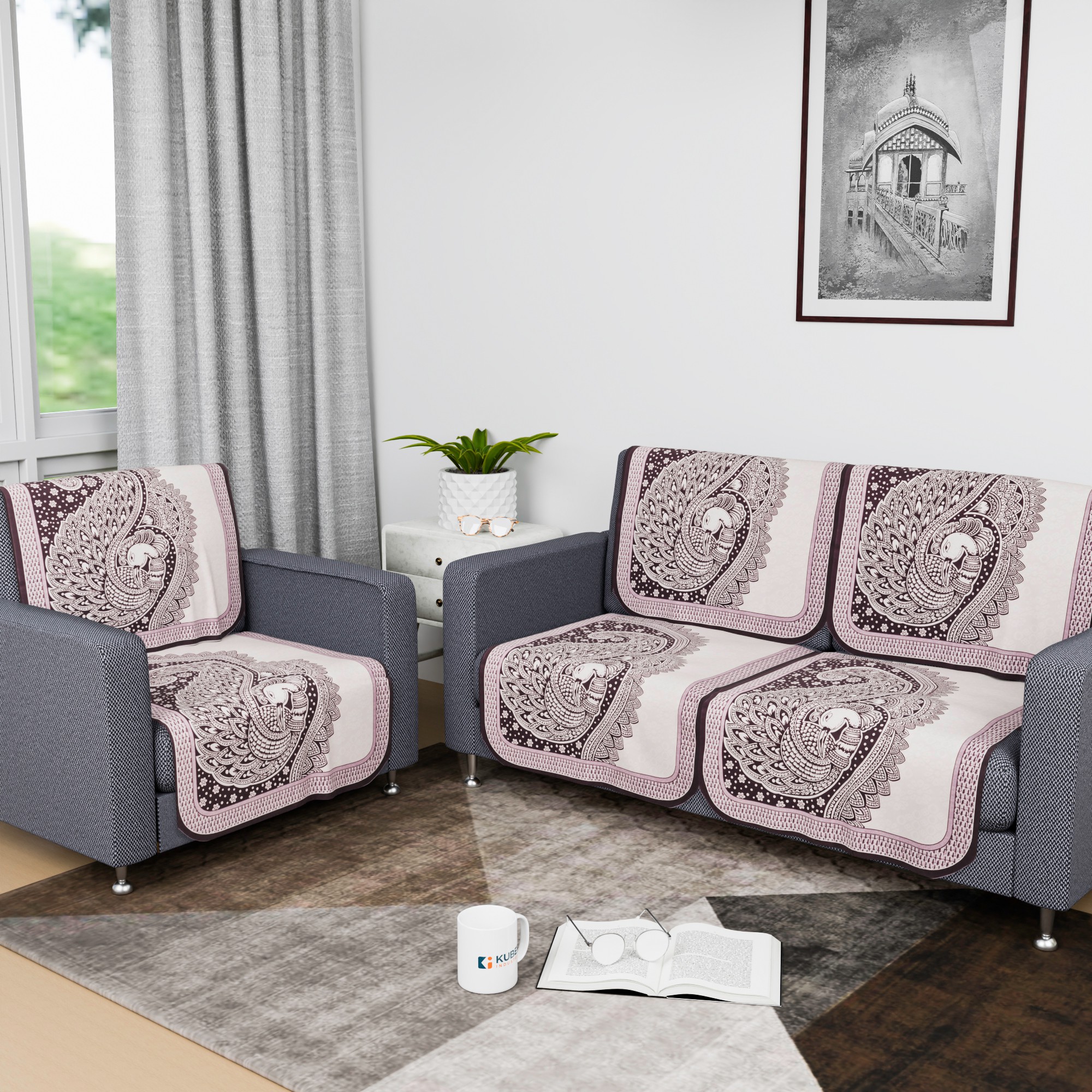 Kuber Industries Sofa Cover  Net Single Seater Sofa Slip Cover Set  Couch Sofa Cover Set  Sofa Cover for Home  Sofa Slipcover Set  Sofa Cover for Living Room  Mor Digital-837  Purple