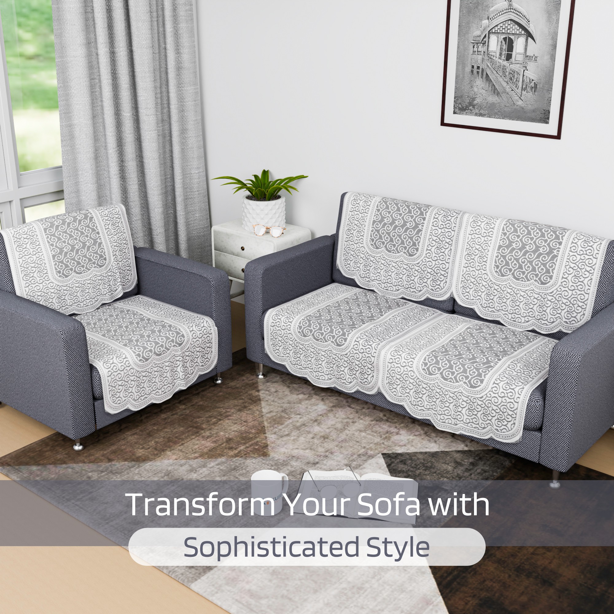 Kuber Industries Sofa Cover  Net 21 Seater Sofa Slip Cover Set  Couch Sofa Cover Set  Sofa Cover for Home  Sofa Slipcover Set  Sofa Cover for Living Room  Zig Zag Printed  White