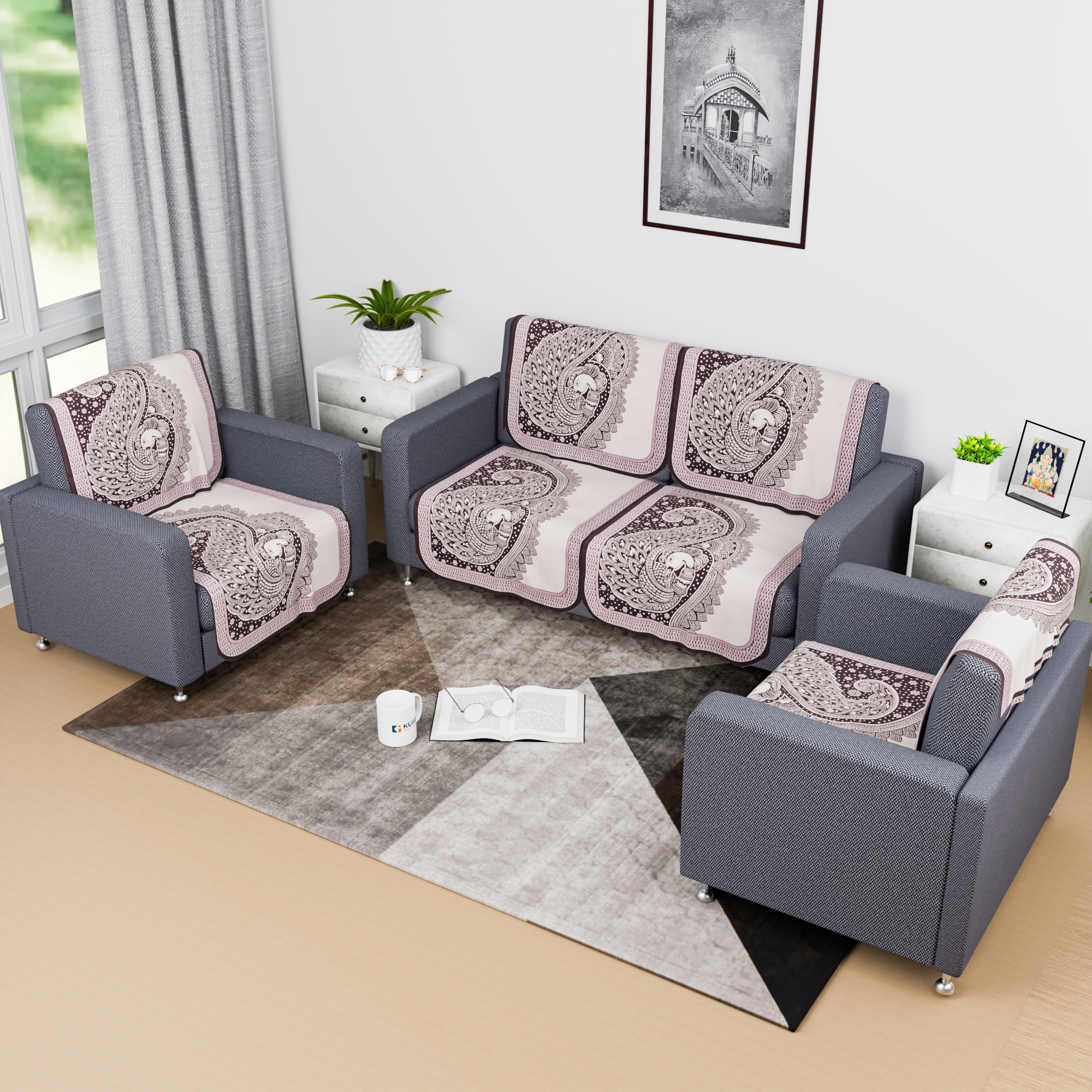 Kuber Industries Sofa Cover  Net Single Seater Sofa Slip Cover Set  Couch Sofa Cover Set  Sofa Cover for Home  Sofa Slipcover Set  Sofa Cover for Living Room  Mor Digital-837  Purple