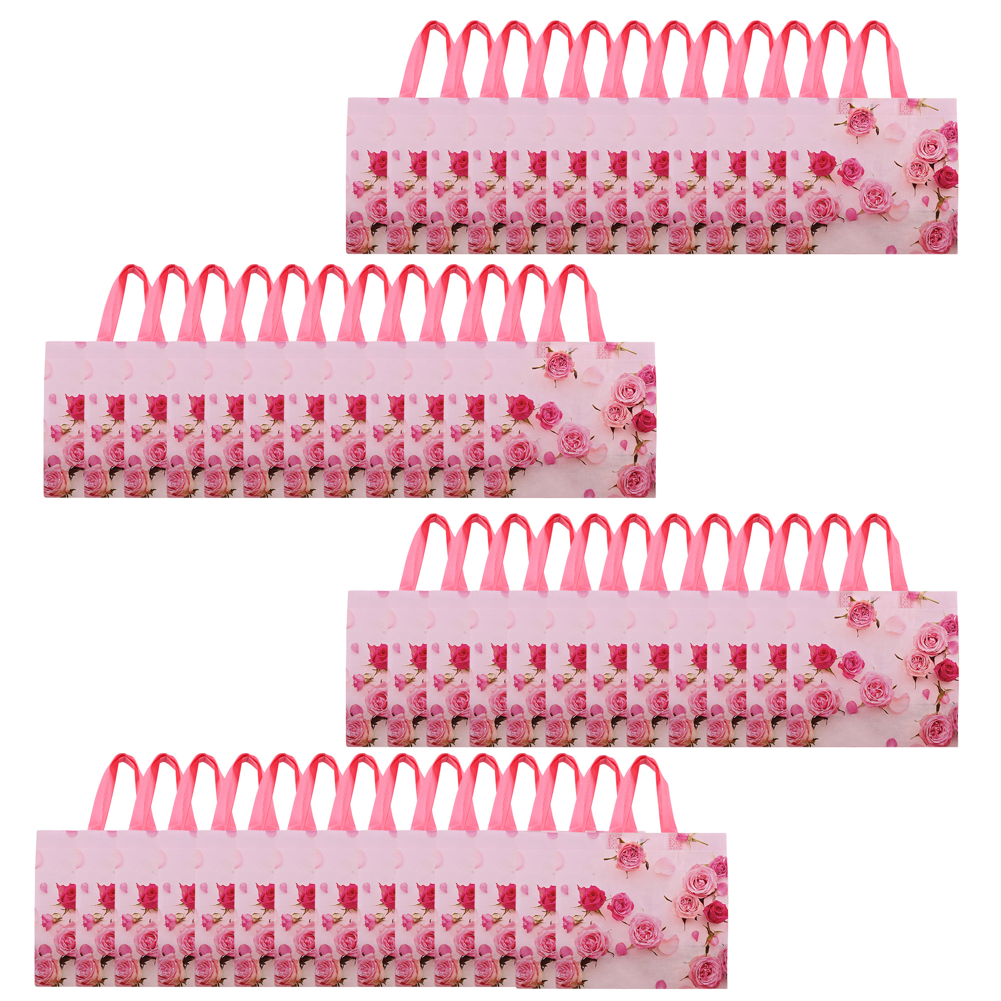 Kuber Industries Pack of 6 Shopping Bags  PVC Lunch Handbags  Reusable Bags for Shopping-Lunch-Grocery-Vegetables  Multi-Purpose Shopping Bags  Gulab Carry Bags  Pink