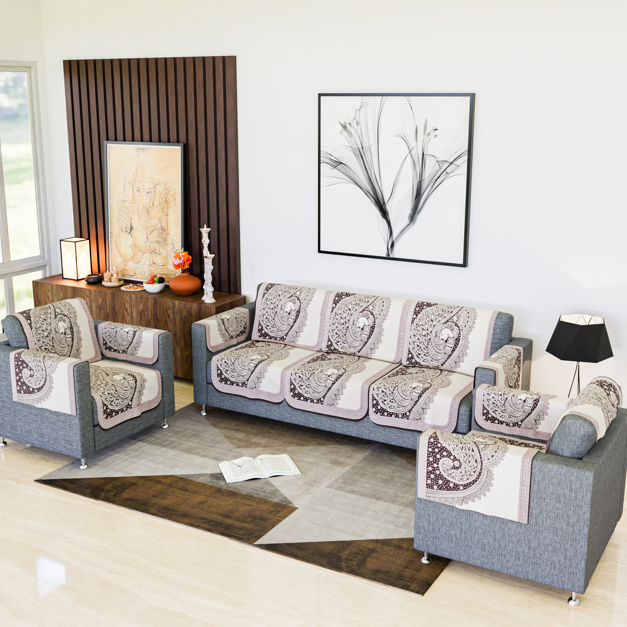 Kuber Industries Sofa Cover  Net Single Seater Sofa Slip Cover Set  Couch Sofa Cover Set  Sofa Cover for Home  Sofa Slipcover Set  Sofa Cover for Living Room  Mor Digital-837  Purple
