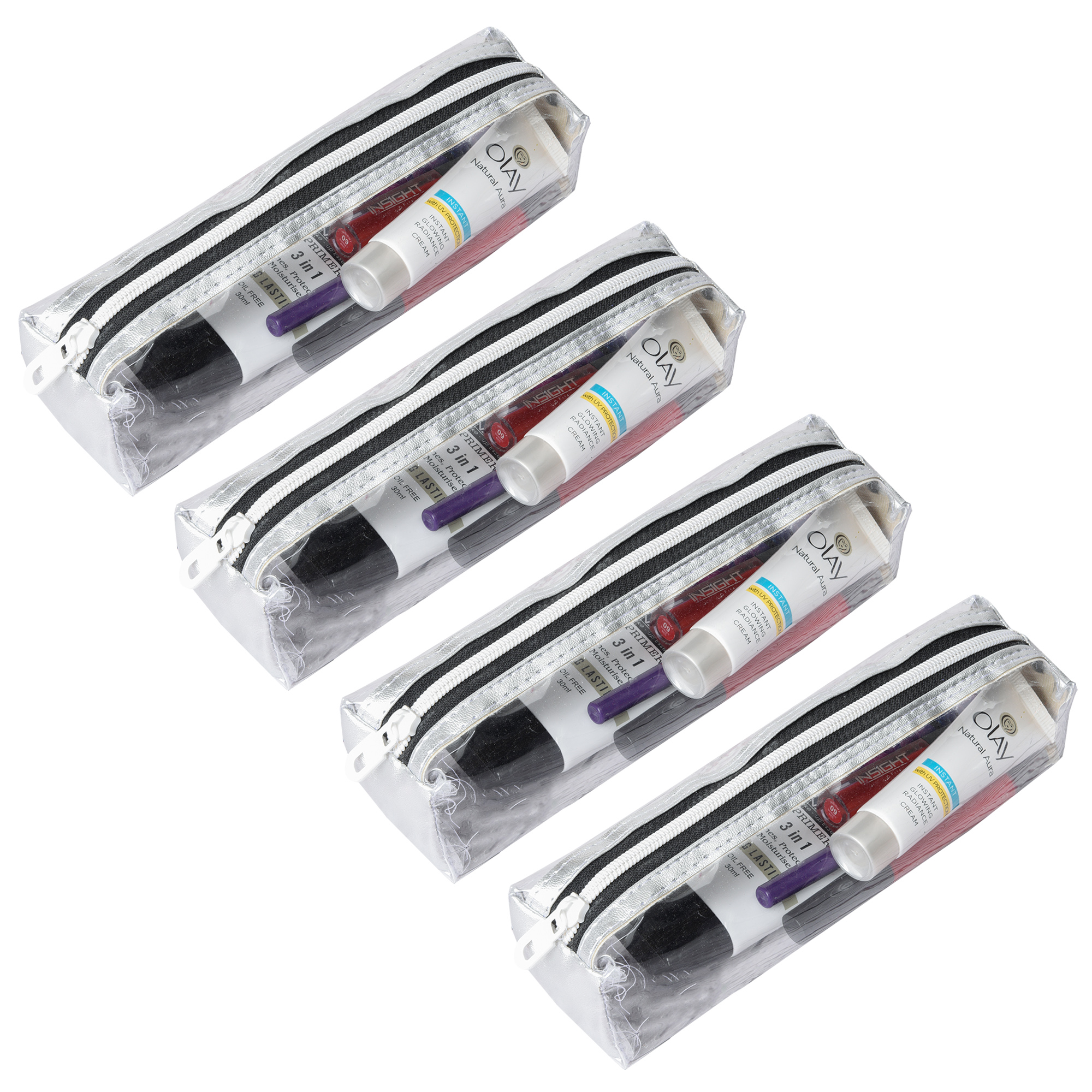 Kuber Industries Pack of 3 Travel Storage Pouch  Multi-Purpose Travel Pouch  Multi Utility Stationery Pouch  Portable Makeup Pouch  Lightweight Transparent Storage Pouch  Silver
