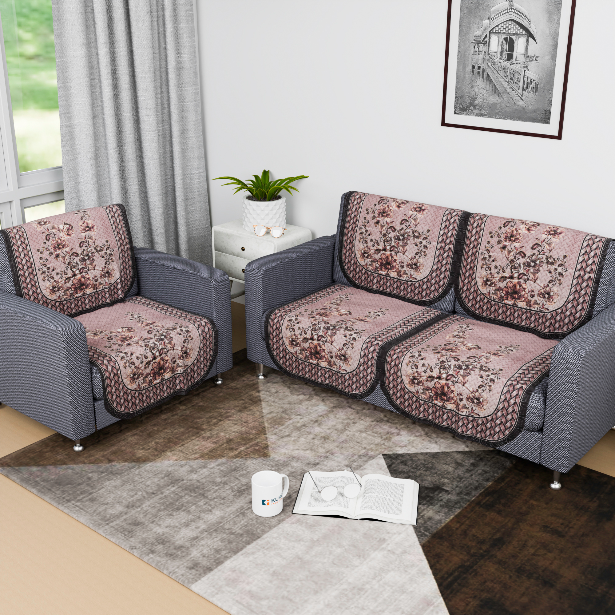 Kuber Industries Sofa Cover  Single Seater Sofa Cover  Net Sofa Slipcover  Couch Sofa Cover  Sofa Cover Set  Sofa Cover for Hall-Living Room  Toronto-Golden Foil Print  Blushing Peach