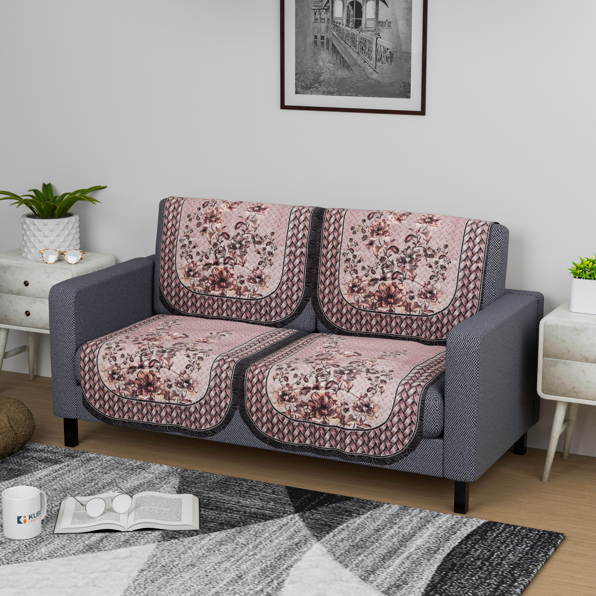 Kuber Industries Sofa Cover  Single Seater Sofa Cover  Net Sofa Slipcover  Couch Sofa Cover  Sofa Cover Set  Sofa Cover for Hall-Living Room  Toronto-Golden Foil Print  Blushing Peach