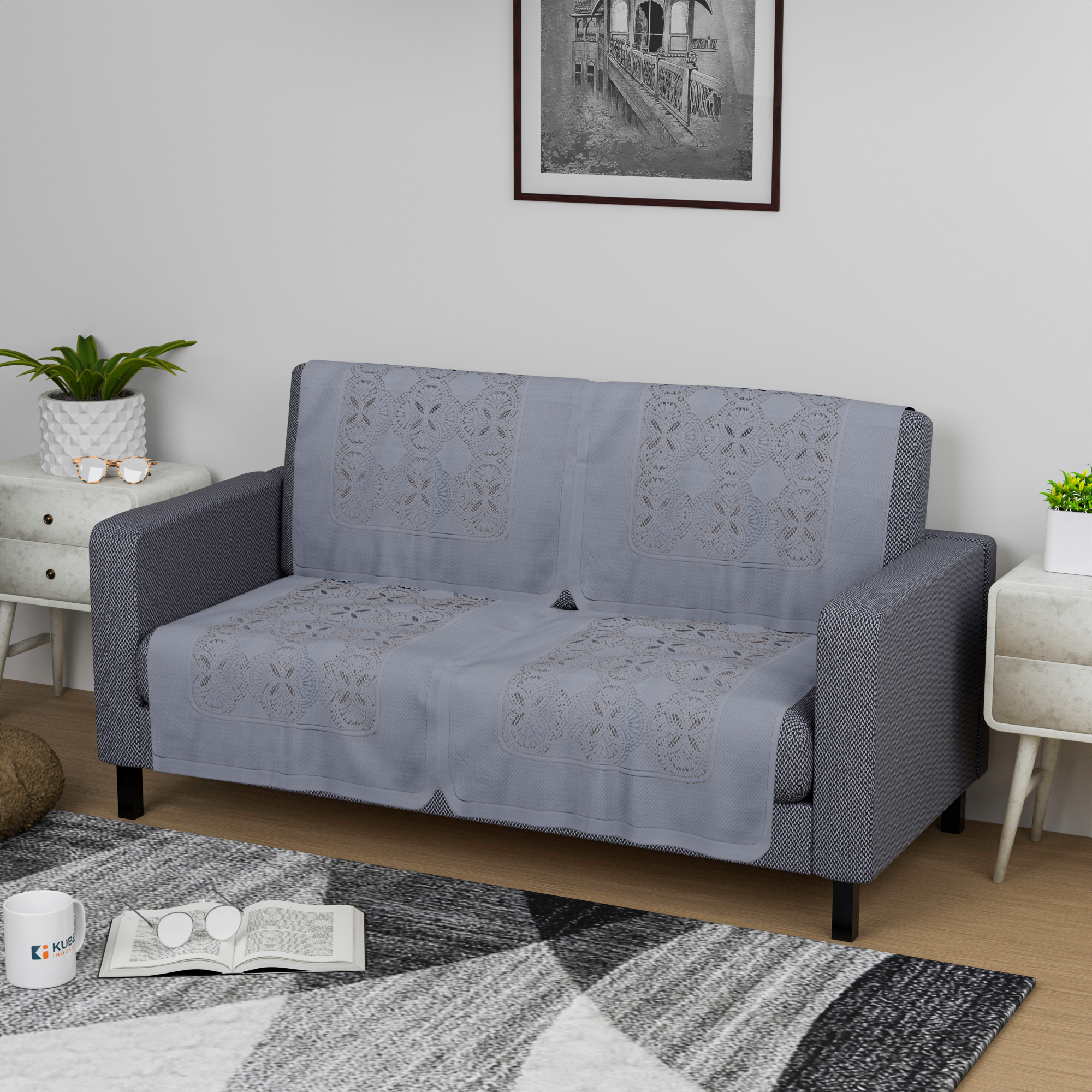 Kuber Industries Sofa Cover  Single Seater Sofa Cover  Net Sofa Slipcover Set  Couch Sofa Cover for Hall  Sofa Cover Set  Sofa Cover for Living Room  Self Flower New Jersey  Grey